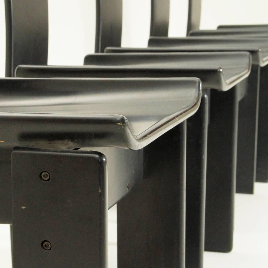 Set of Five Italian Black Lacquered Chairs, 1980s 3