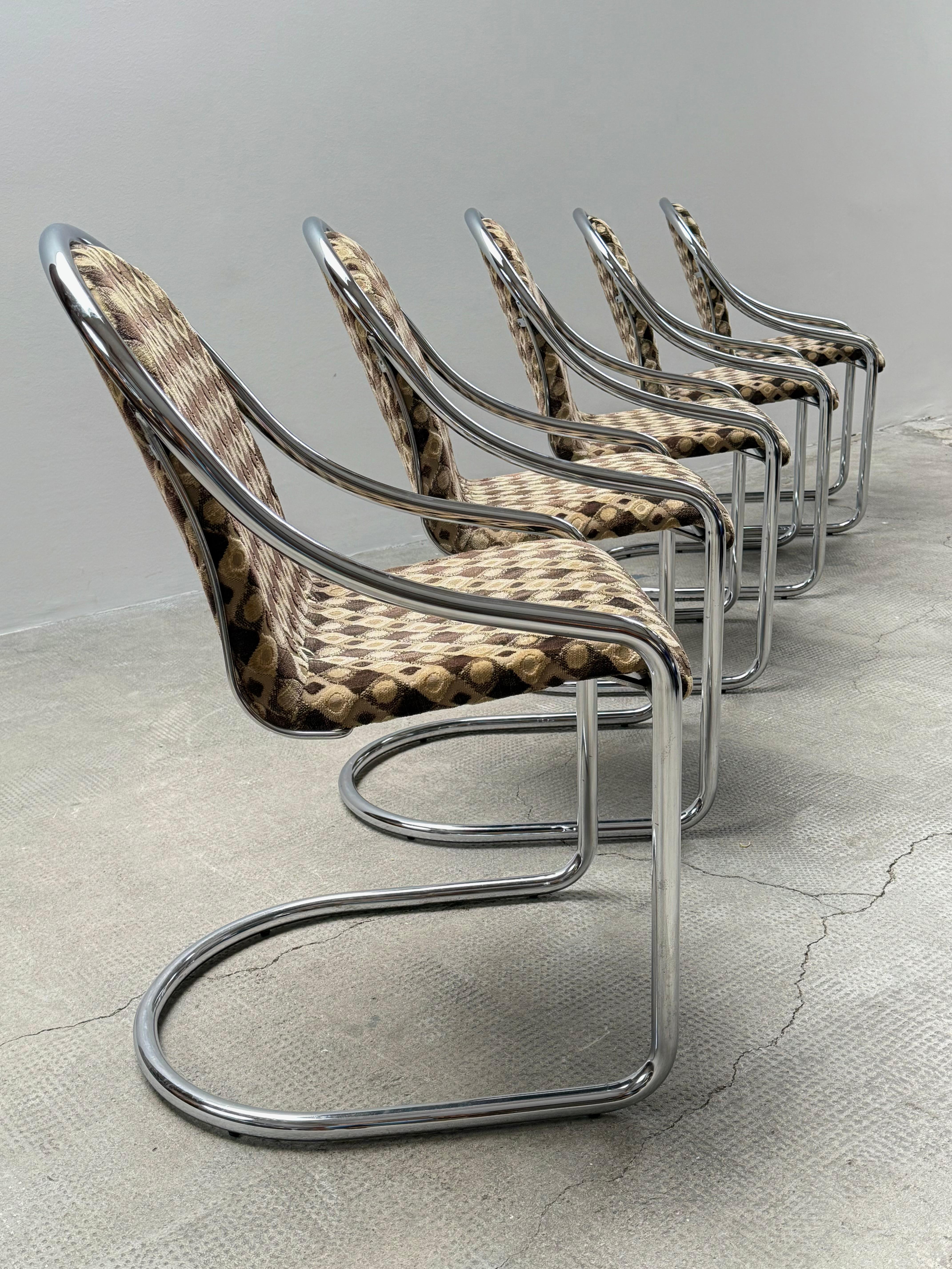 SET OF 5 ITALIAN CANTILEVER DINING CHAIRS IN THE STYLE OF GASTONE RINALDI 1960s For Sale 5