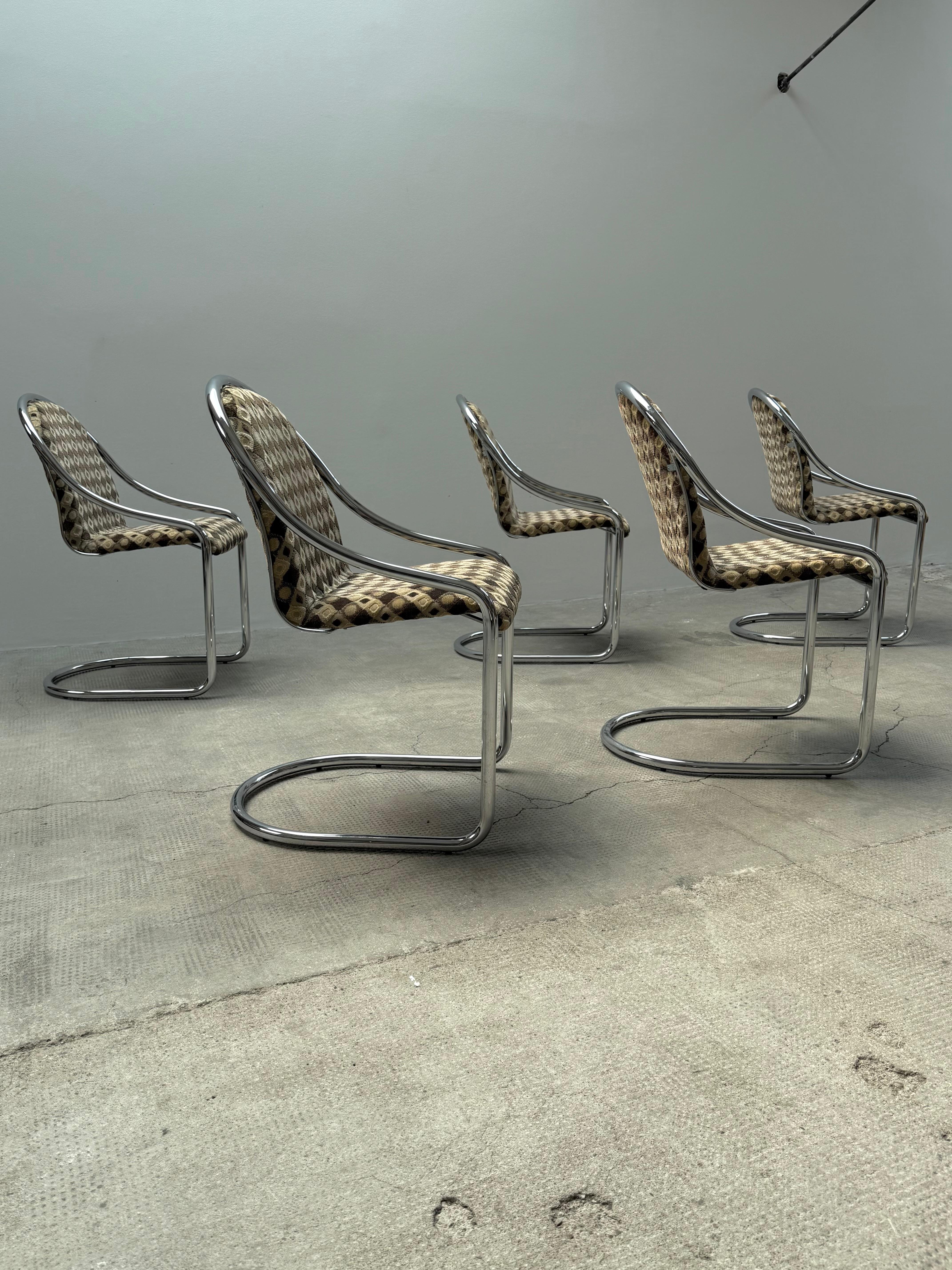 SET OF 5 ITALIAN CANTILEVER DINING CHAIRS IN THE STYLE OF GASTONE RINALDI 1960s For Sale 1