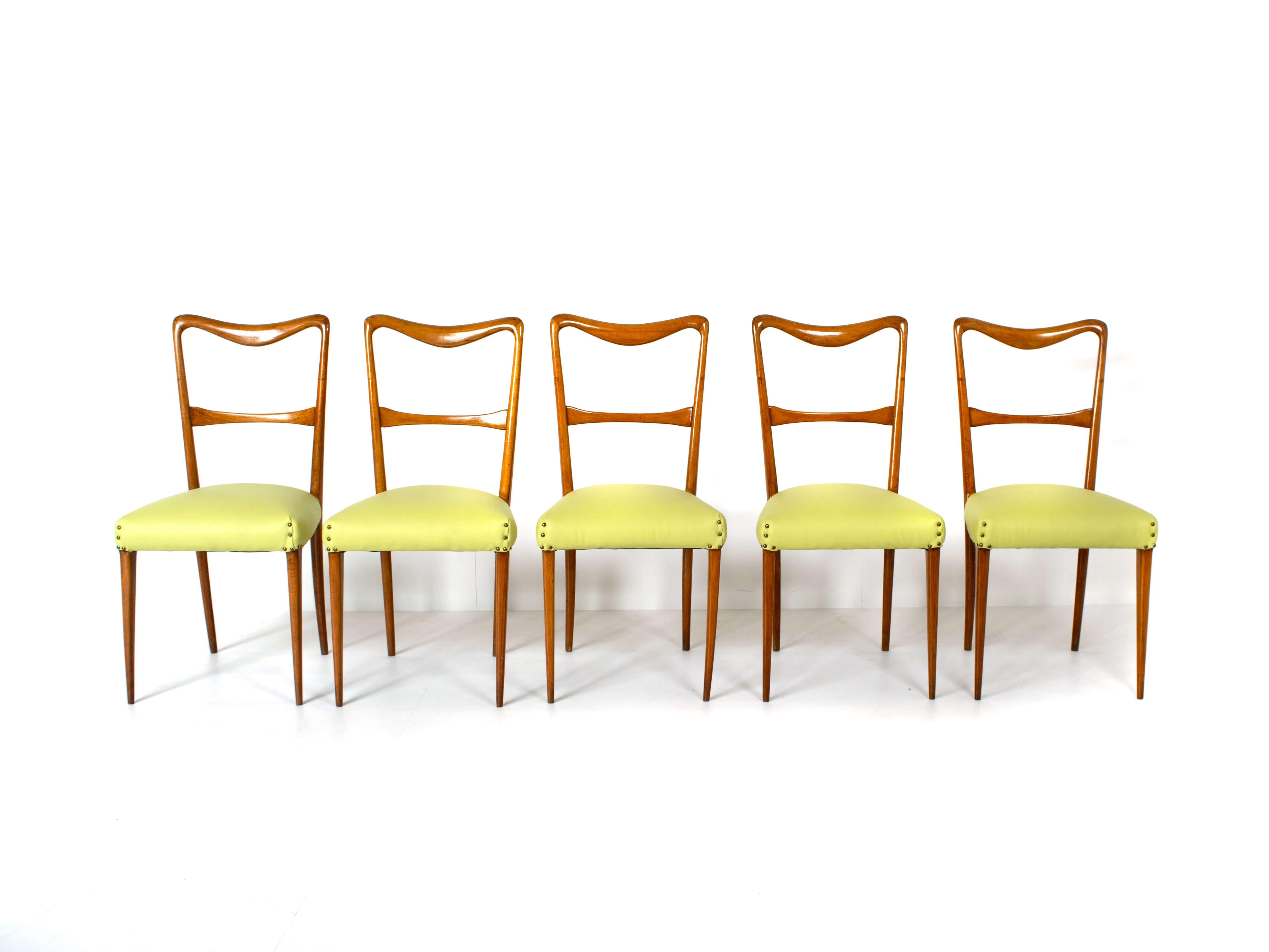Mid-Century Modern Set of 5 Italian Modern Dining Chairs in Style of Paolo Buffa, 1950s