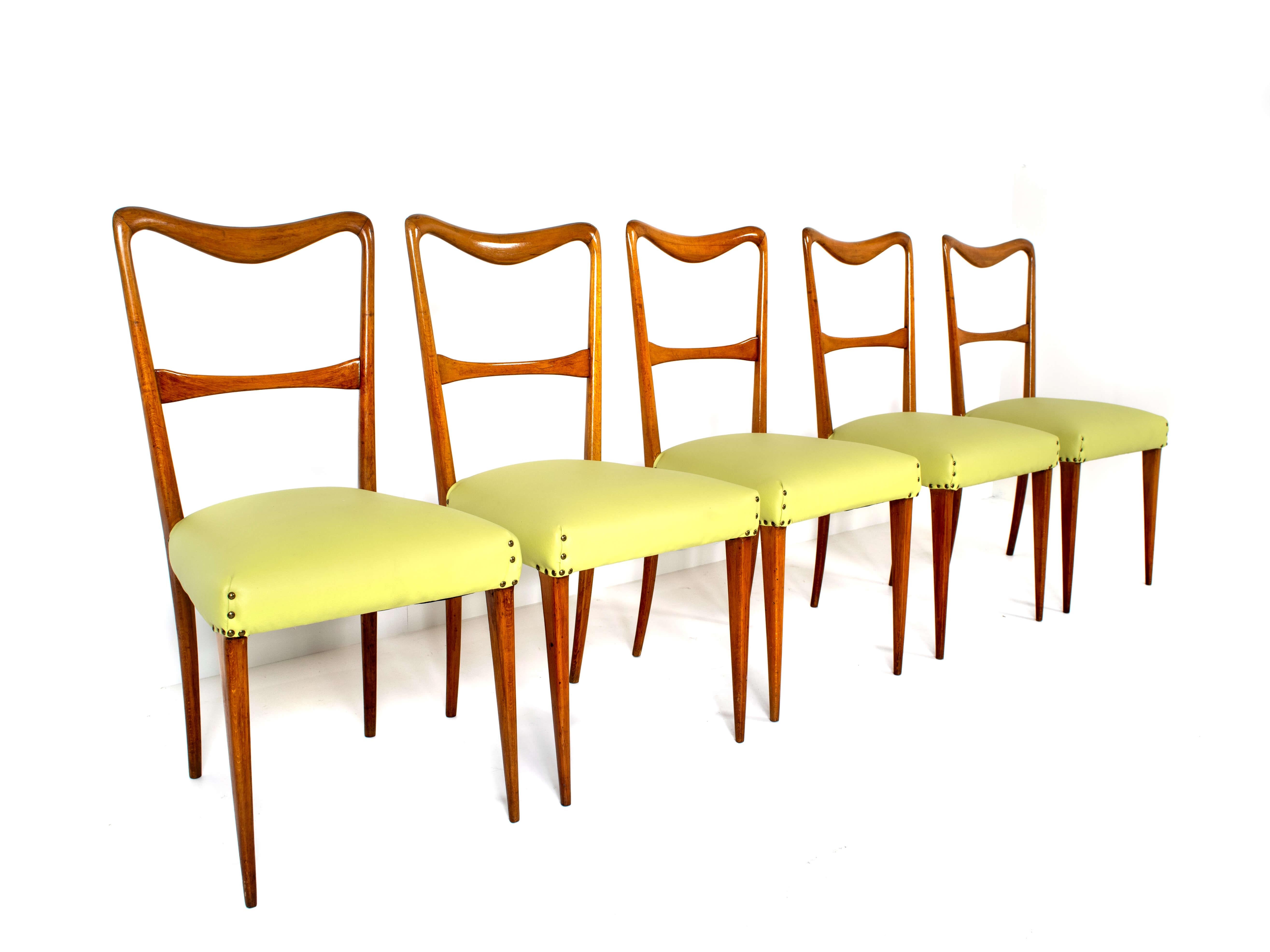 Set of 5 Italian Modern Dining Chairs in Style of Paolo Buffa, 1950s In Good Condition In Hellouw, NL