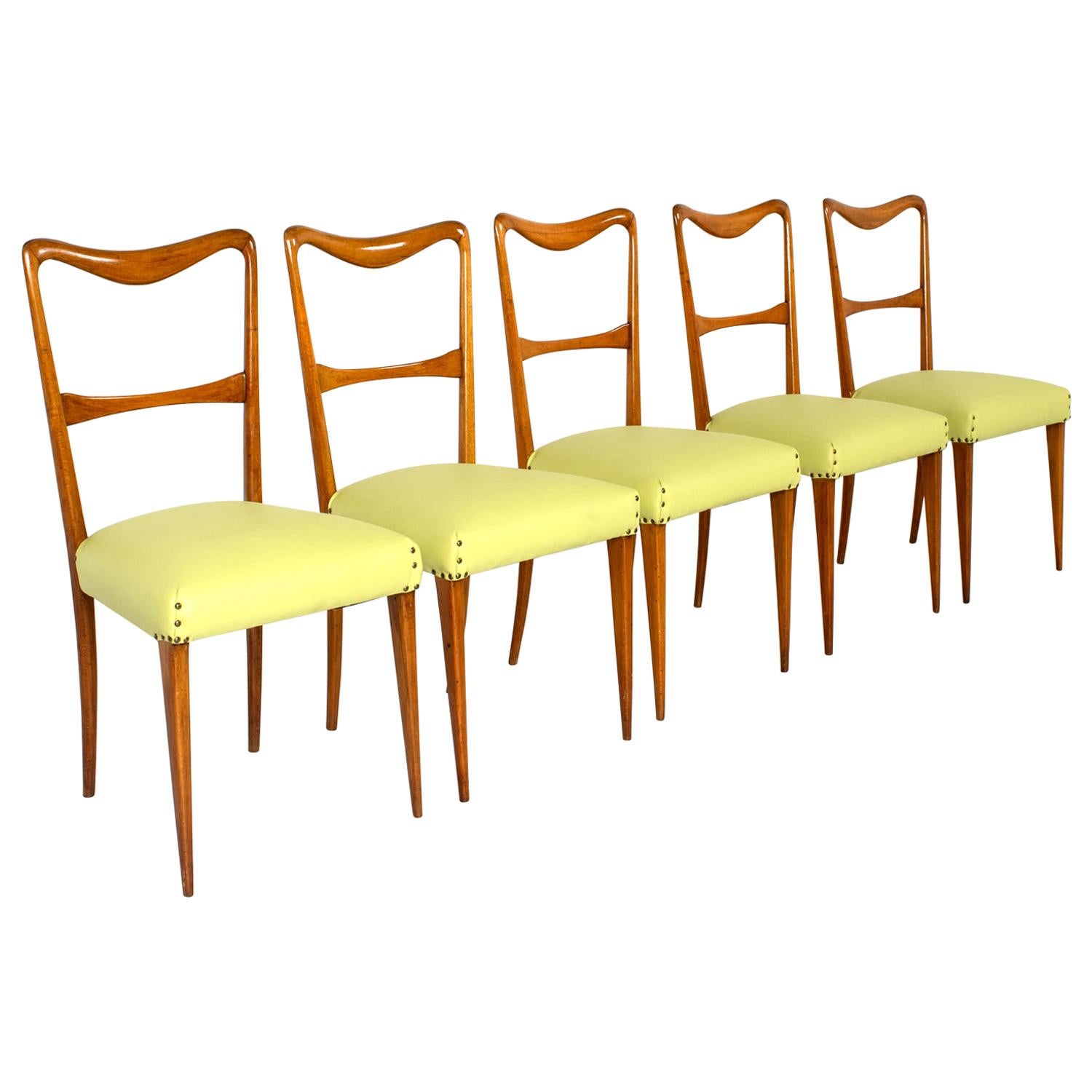 Set of 5 Italian Modern Dining Chairs in Style of Paolo Buffa, 1950s