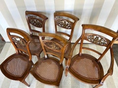 Set of 5 Italian Neoclassical Dining Room Chairs with Giltwood Dolphin Backs