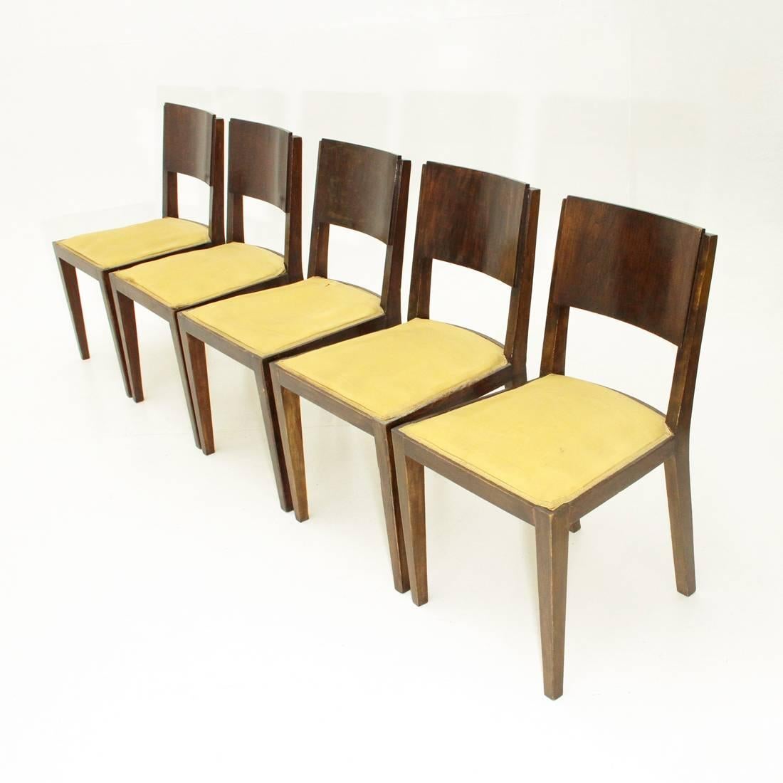 Post-Modern Set of Five Italian Wooden Art Deco Dining Chairs, 1940s