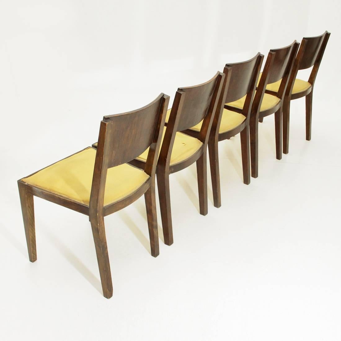 Set of Five Italian Wooden Art Deco Dining Chairs, 1940s In Good Condition In Savona, IT