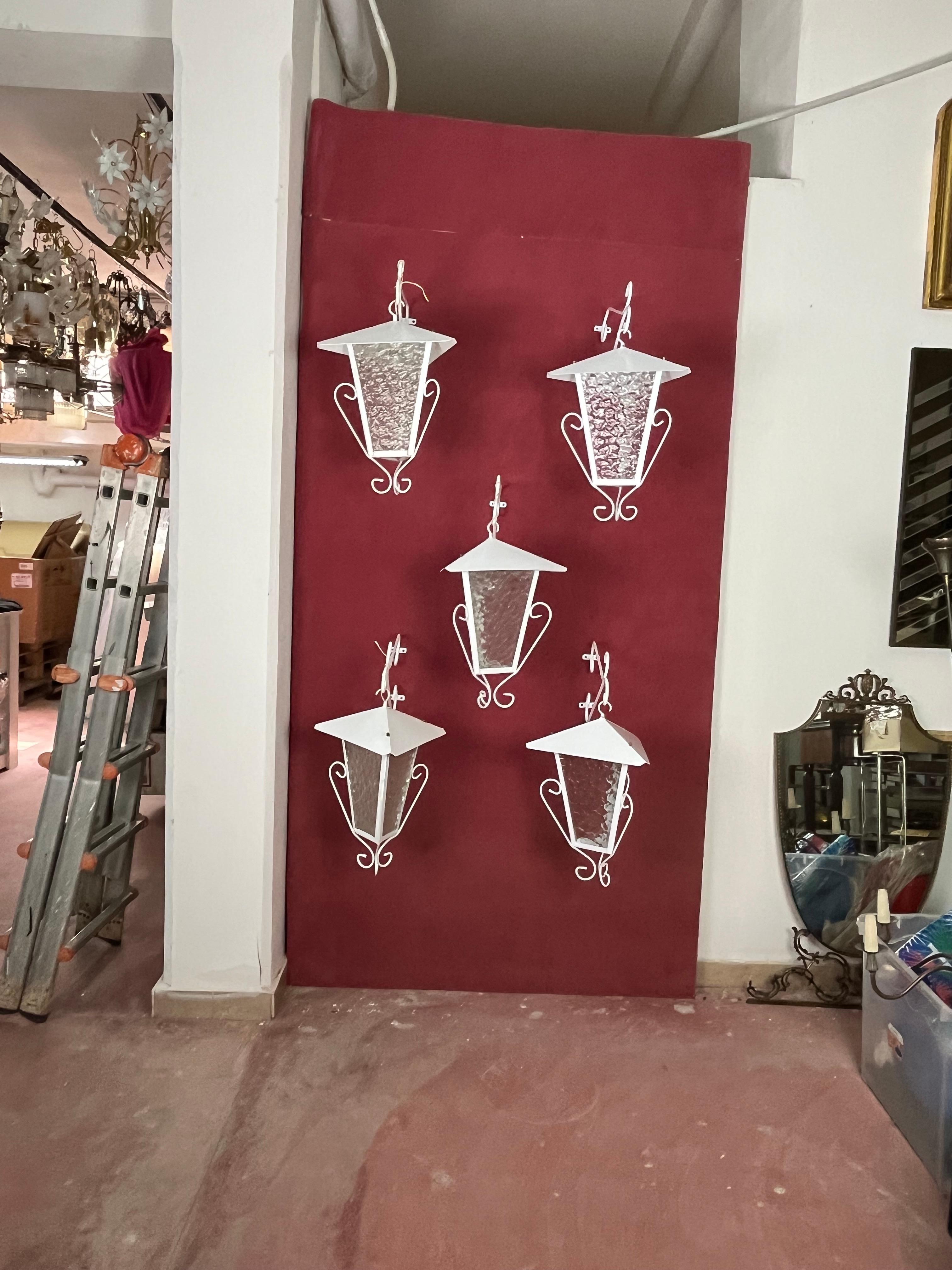 Late 20th Century Set of 5 Italian Wrought Iron Wall Lamps, 1970s For Sale