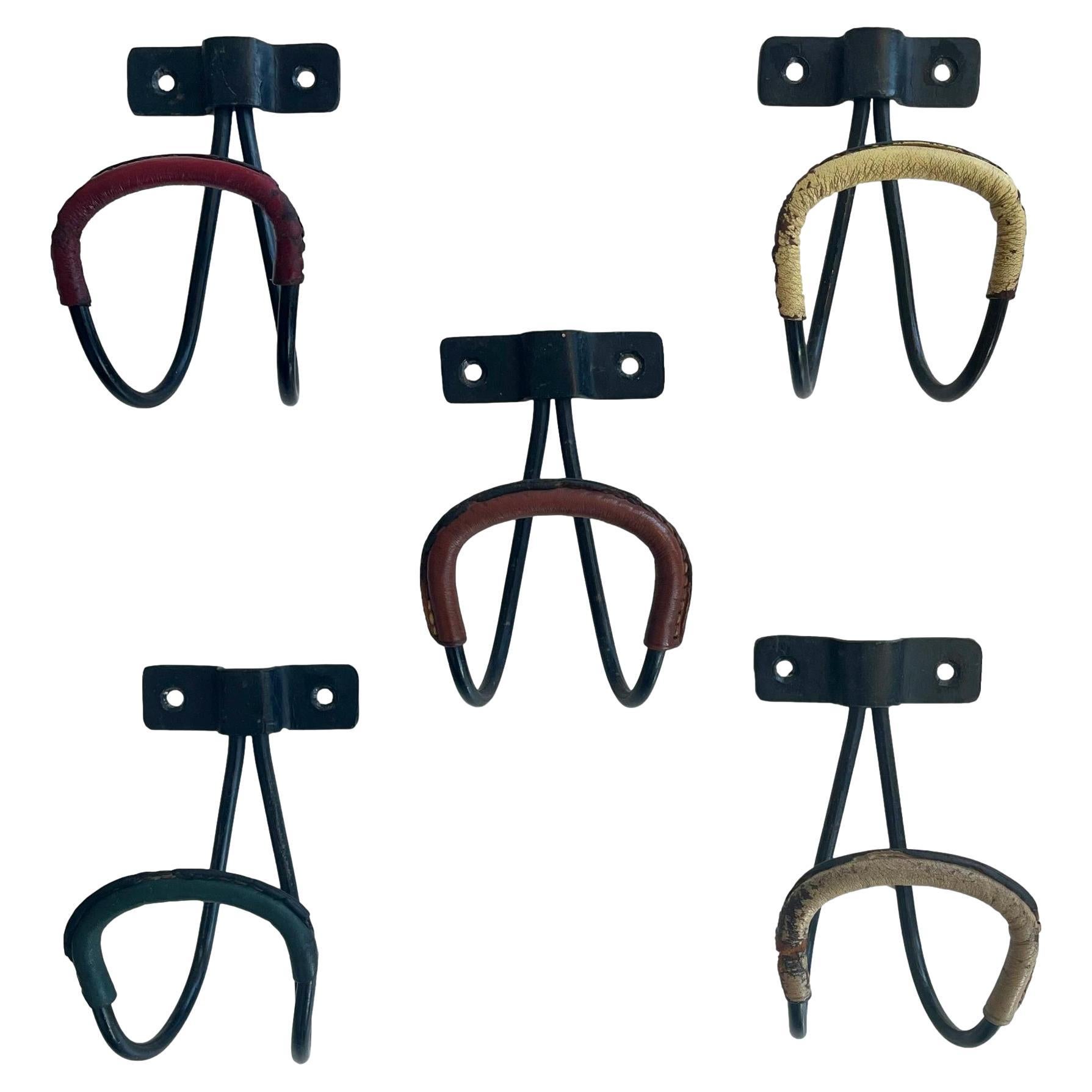 Set of 5 Jacques Adnet Leather Hooks