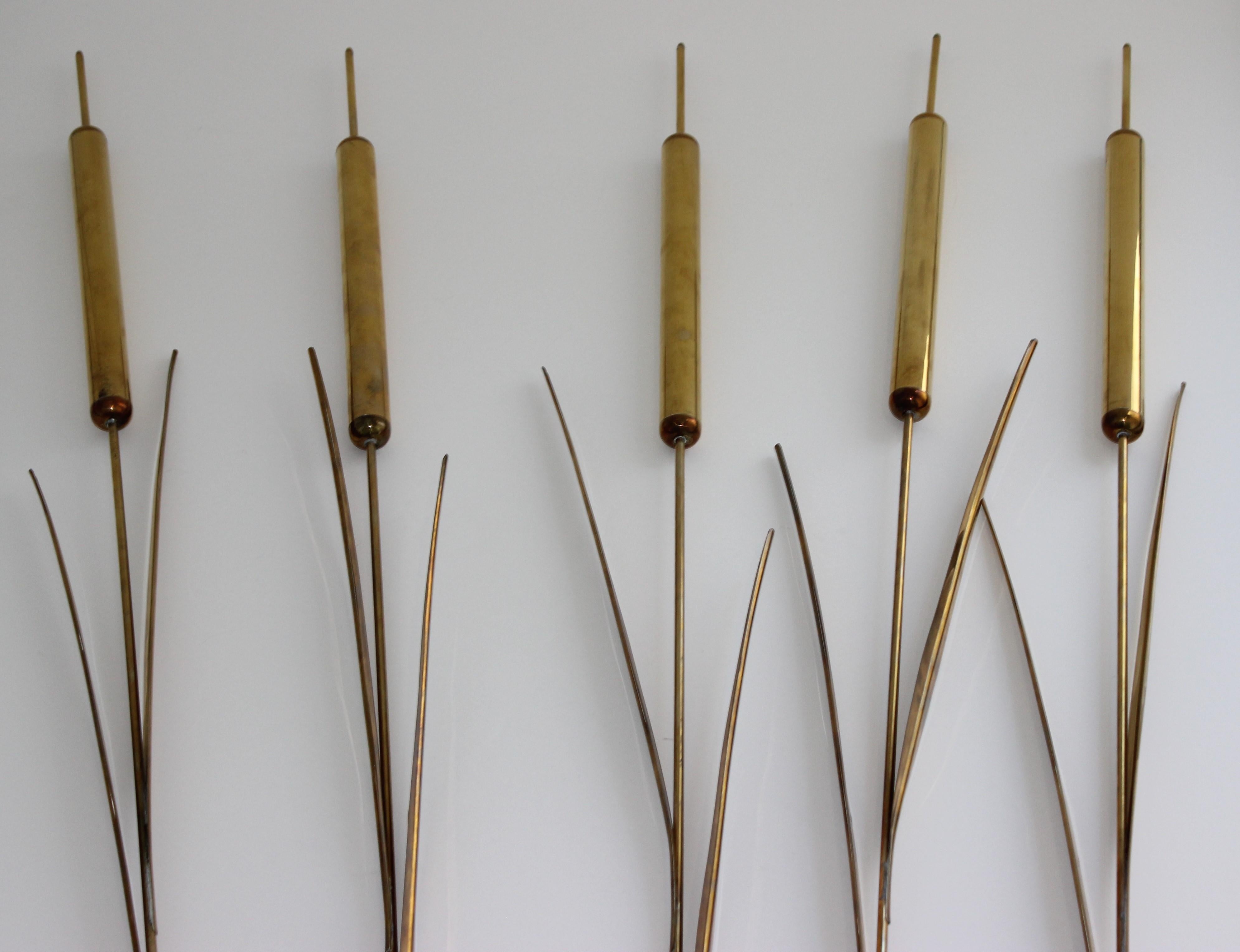 Remarkable set of 5 larger-than-life cattails by Curtis Jere at Artisan House California in the 1970s
See last picture for one way to display these.