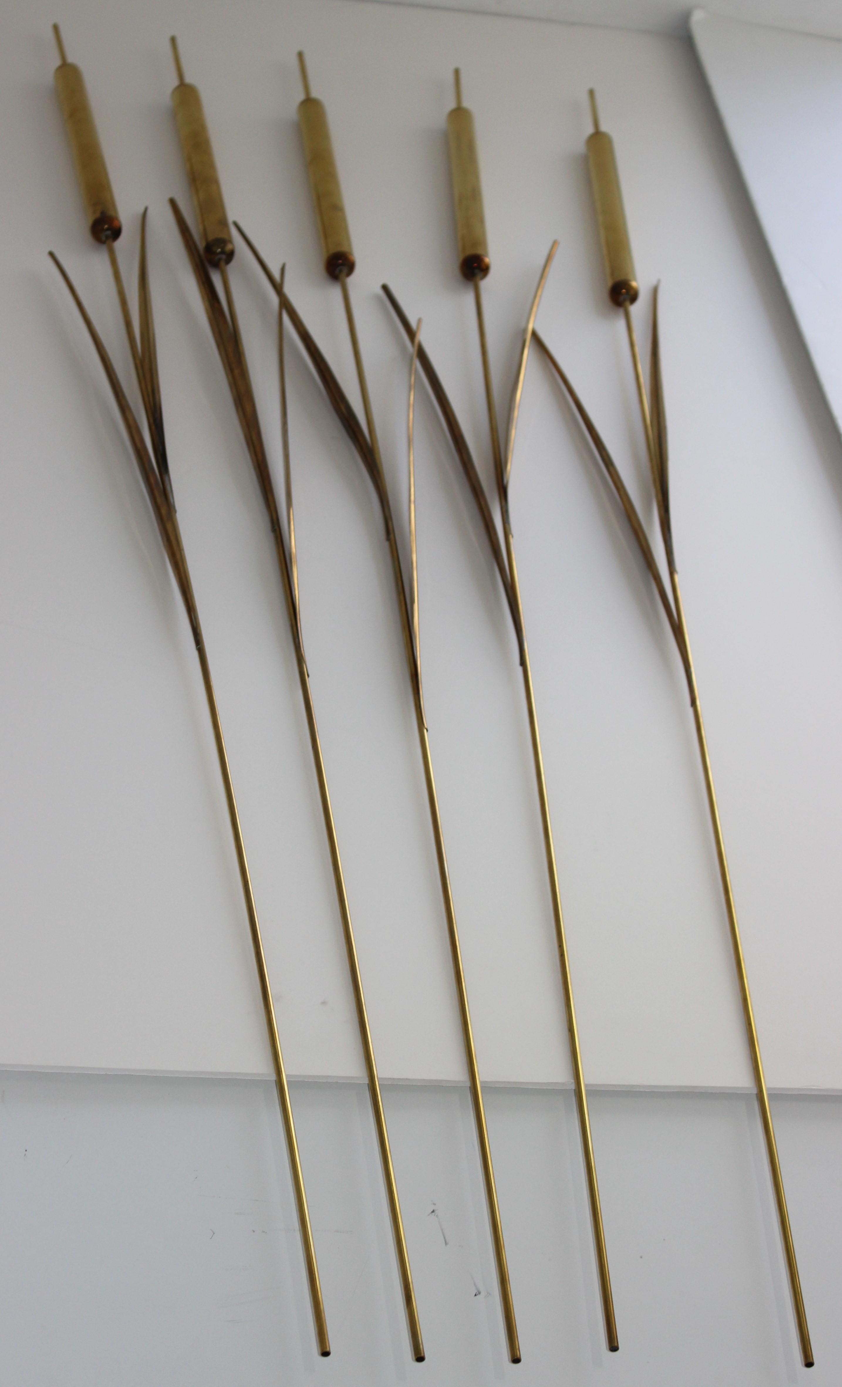 Polished Set of 5 Jere Brass Cat Tails Sculptures