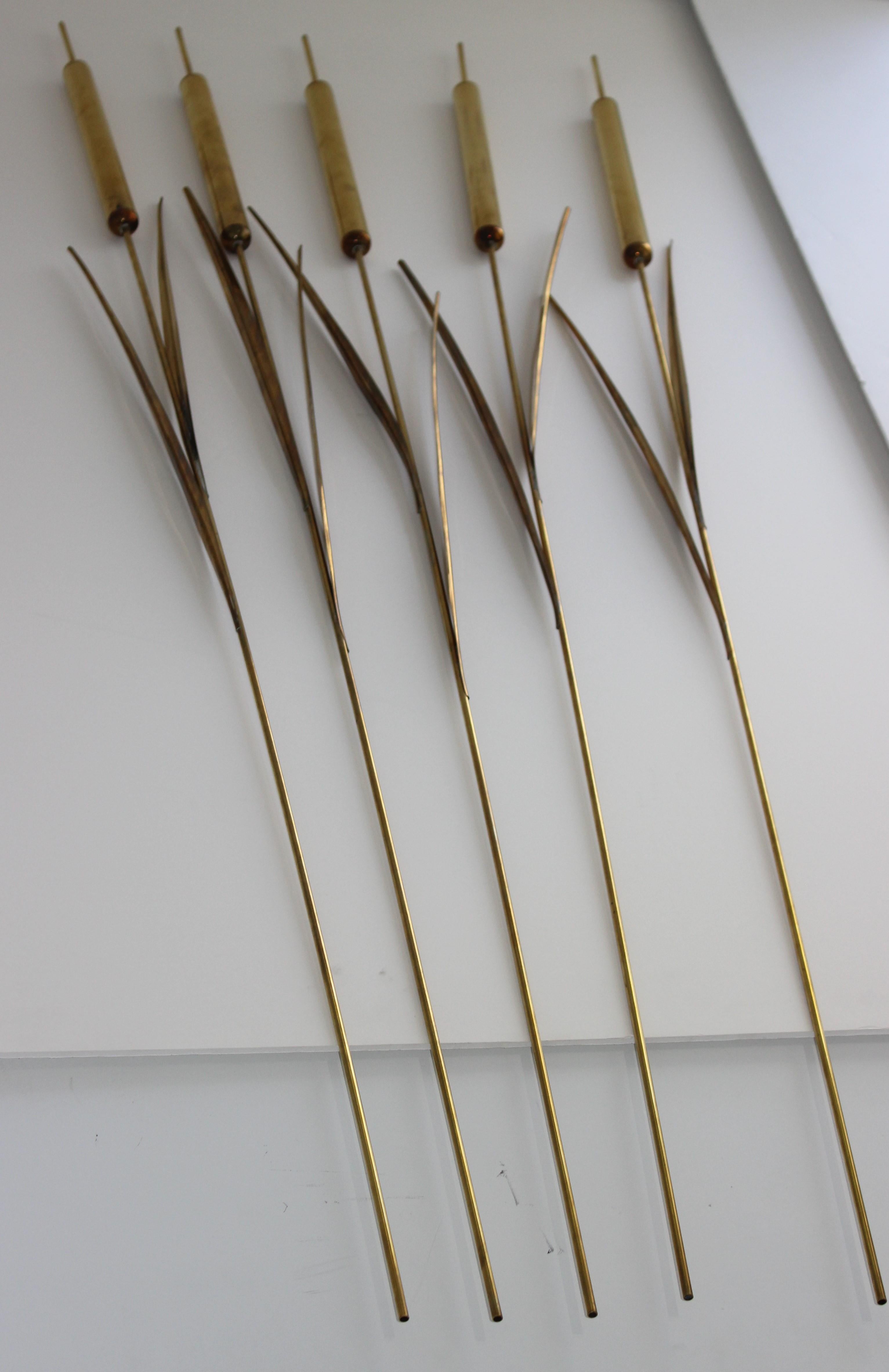Set of 5 Jere Brass Cat Tails Sculptures In Good Condition In West Palm Beach, FL