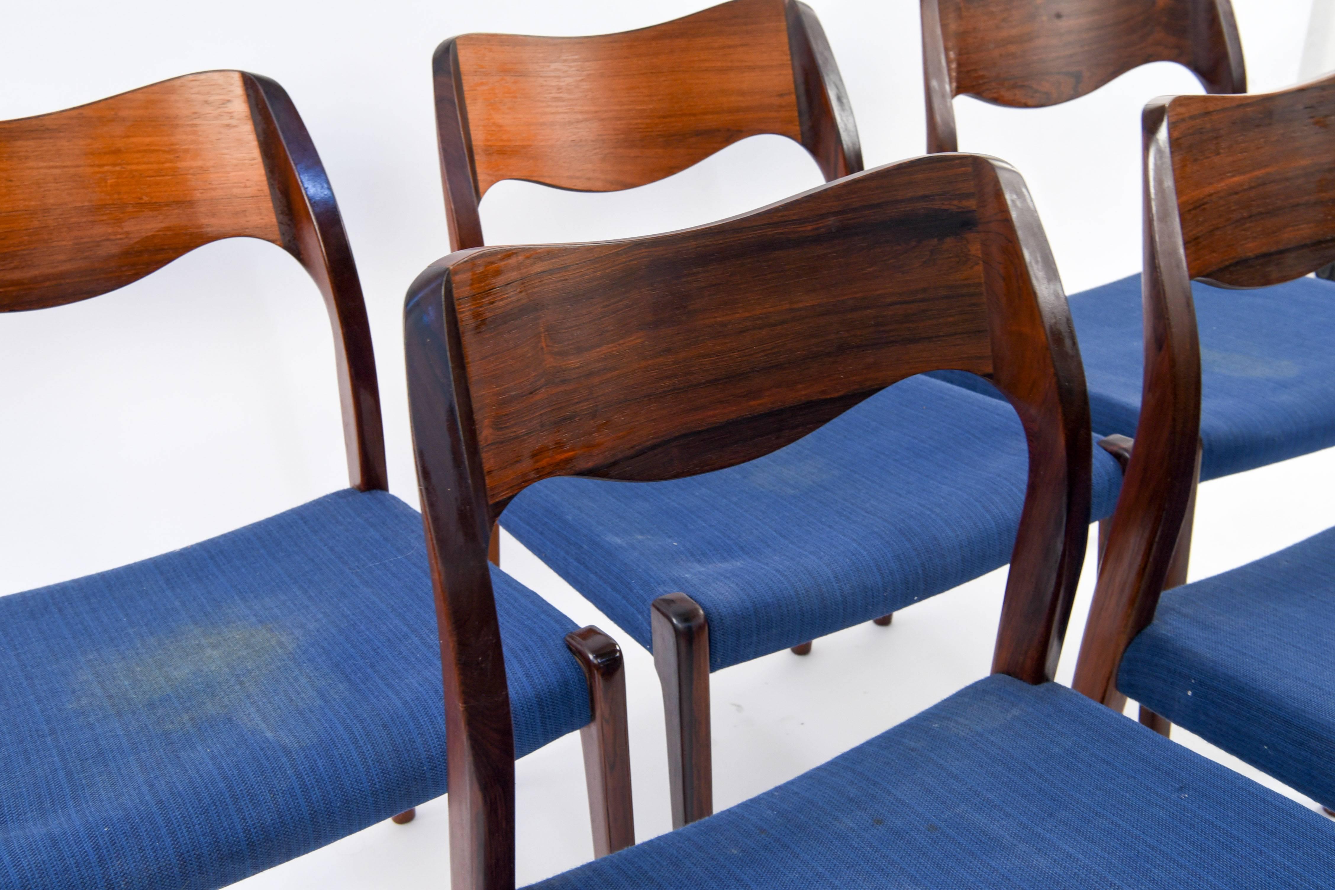 Danish Set of Five Jl Møller Model No. 71. Dining Chairs by Arne Hovmand Olsen