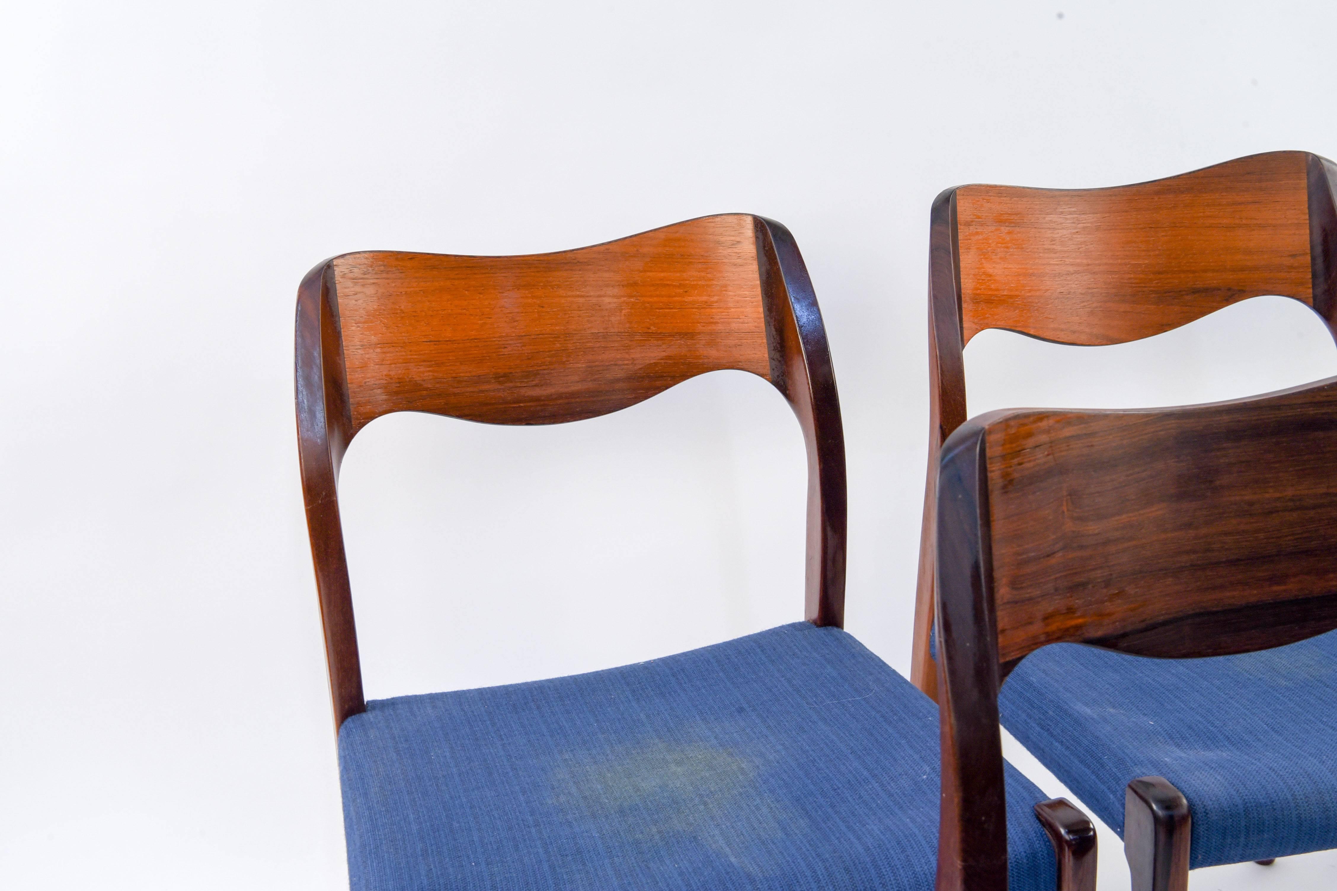 Set of Five Jl Møller Model No. 71. Dining Chairs by Arne Hovmand Olsen In Good Condition In Norwalk, CT
