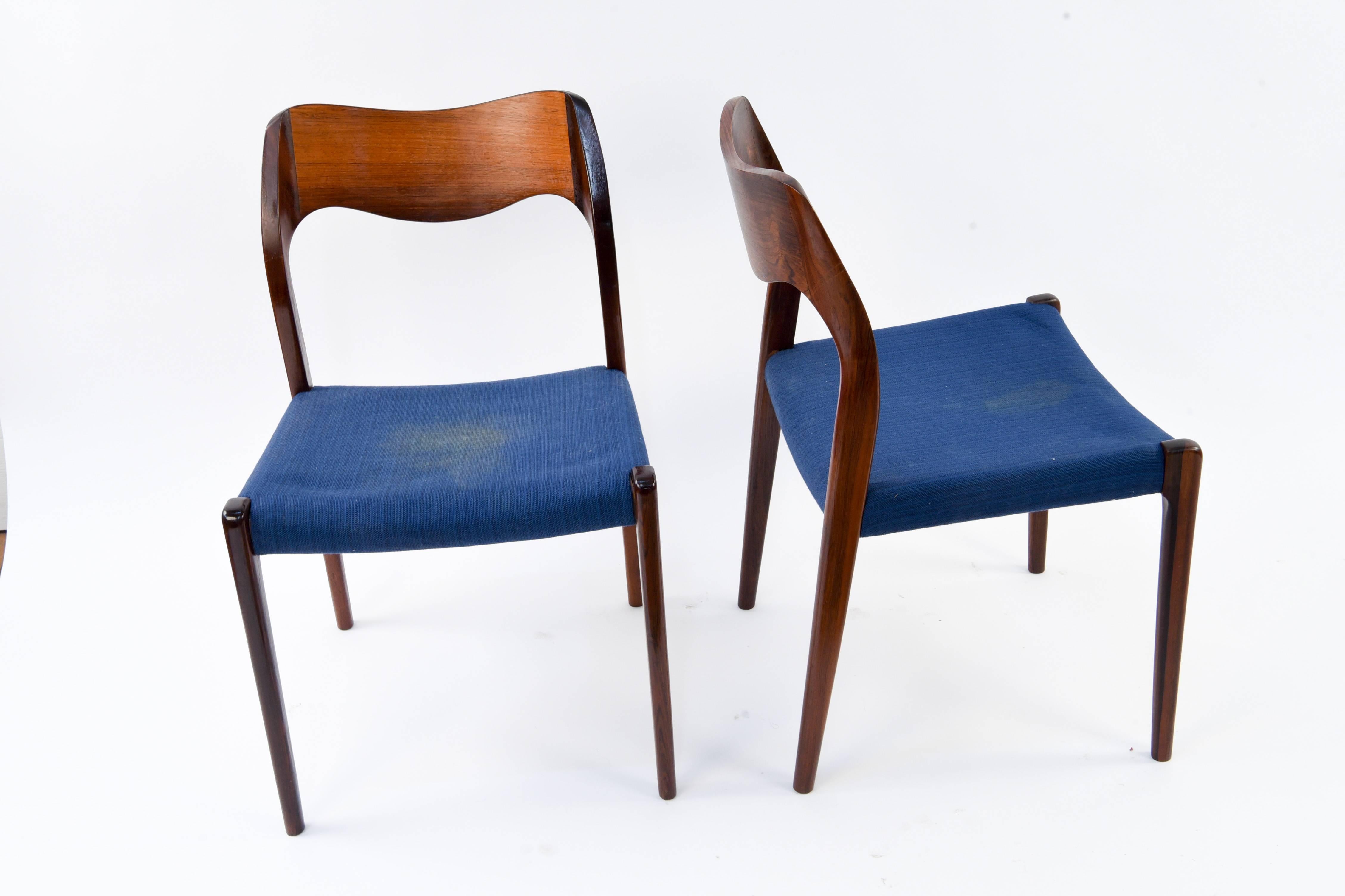 Mid-20th Century Set of Five Jl Møller Model No. 71. Dining Chairs by Arne Hovmand Olsen