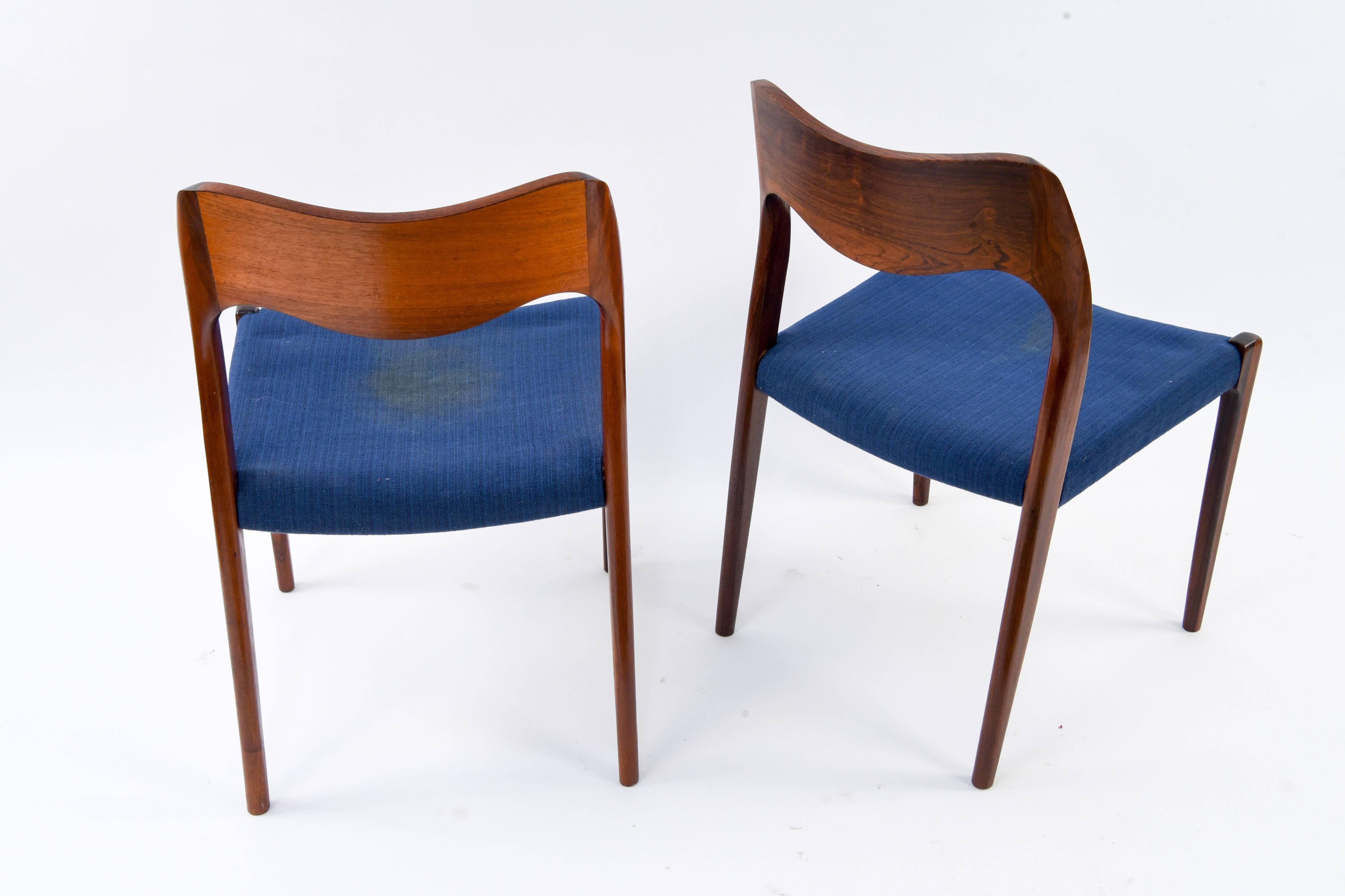 Set of Five Jl Møller Model No. 71. Dining Chairs by Arne Hovmand Olsen 1