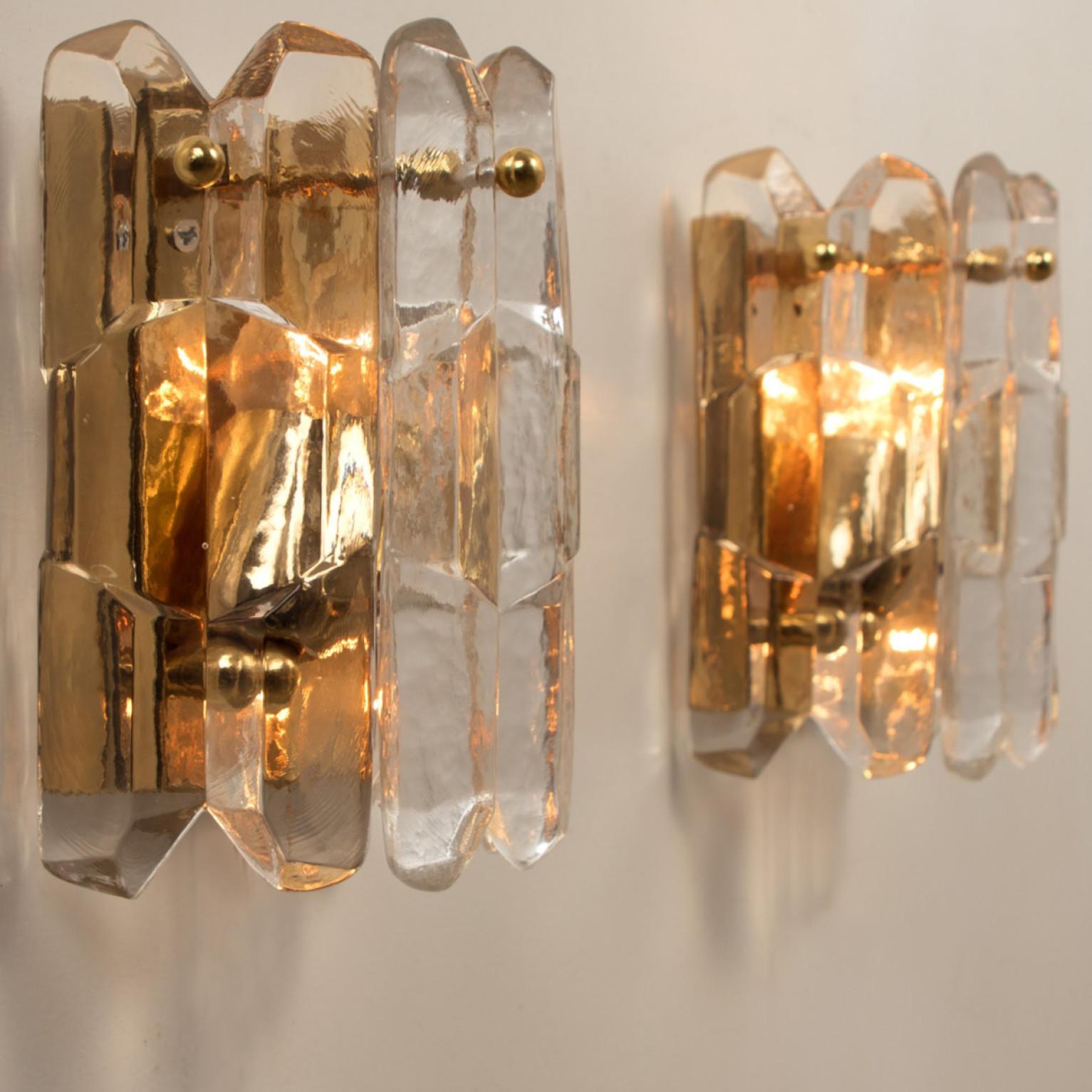 Set of 5 J.T. Kalmar 'Palazzo' Wall Light Fixtures Brass and Glass For Sale 2