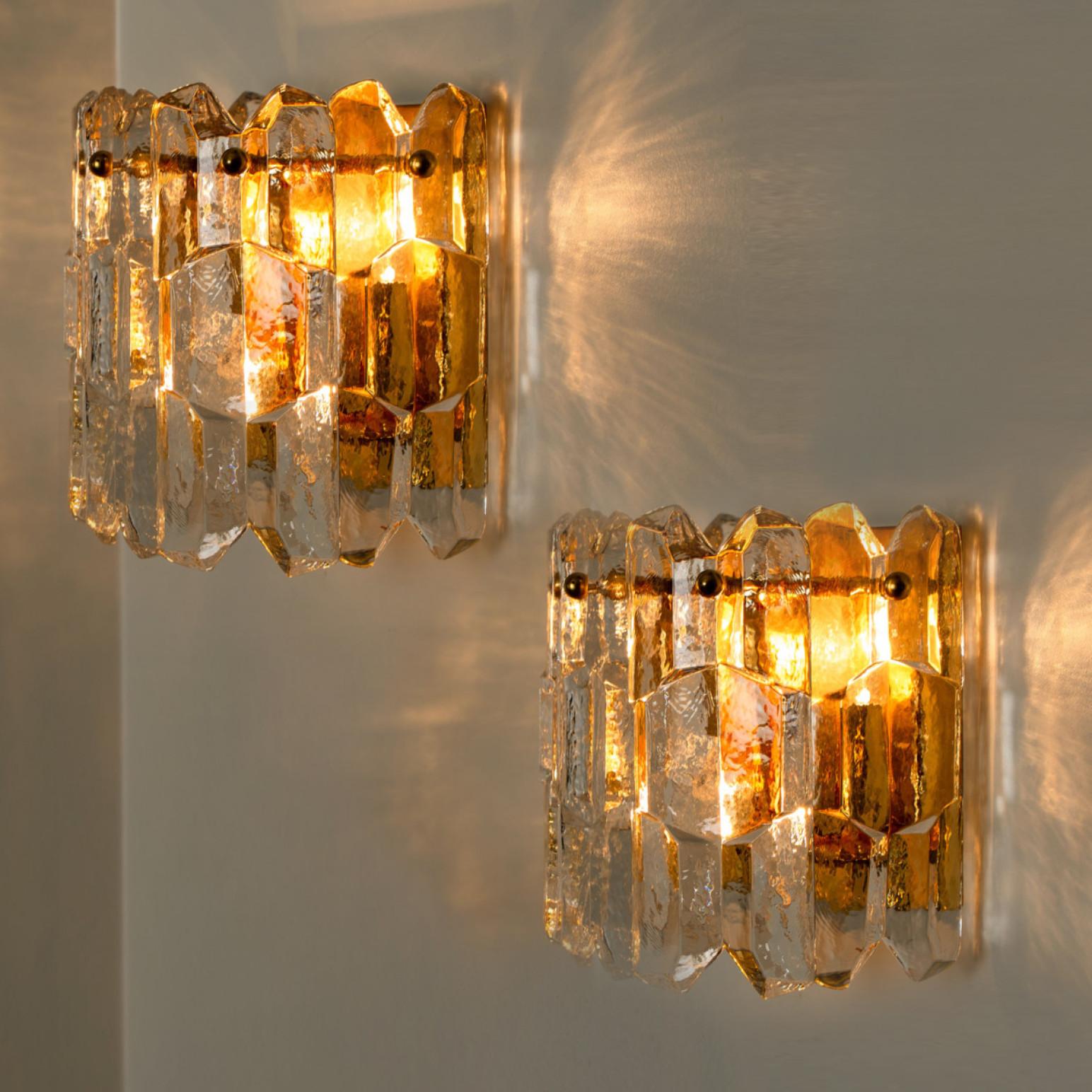 Set of 5 J.T. Kalmar 'Palazzo' Wall Light Fixtures Brass and Glass For Sale 5
