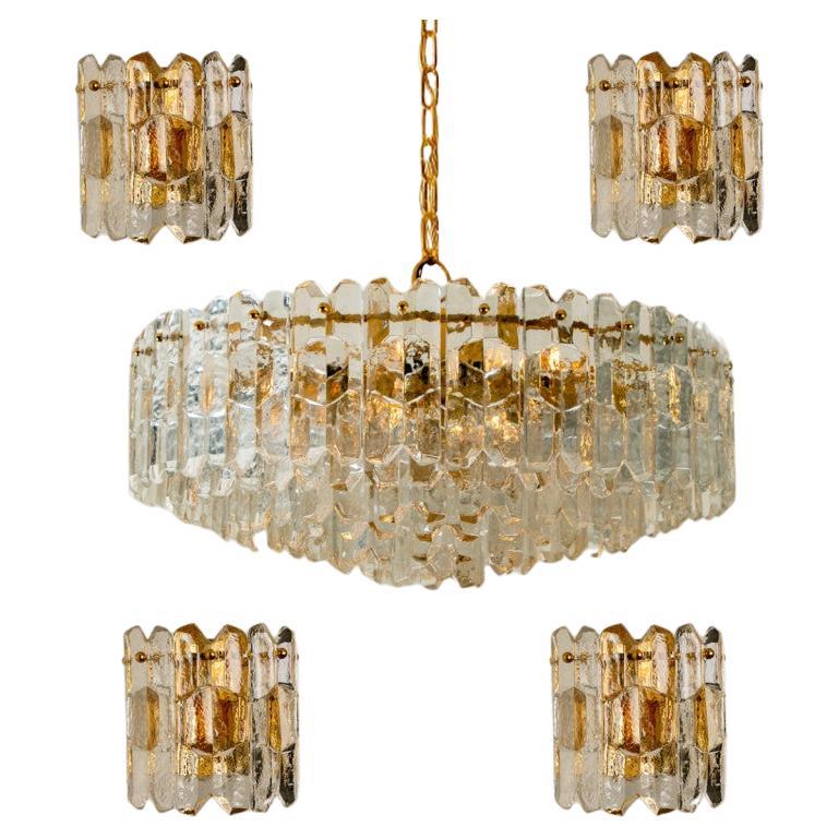 Set of 5 J.T. Kalmar 'Palazzo' Wall Light Fixtures Brass and Glass For Sale