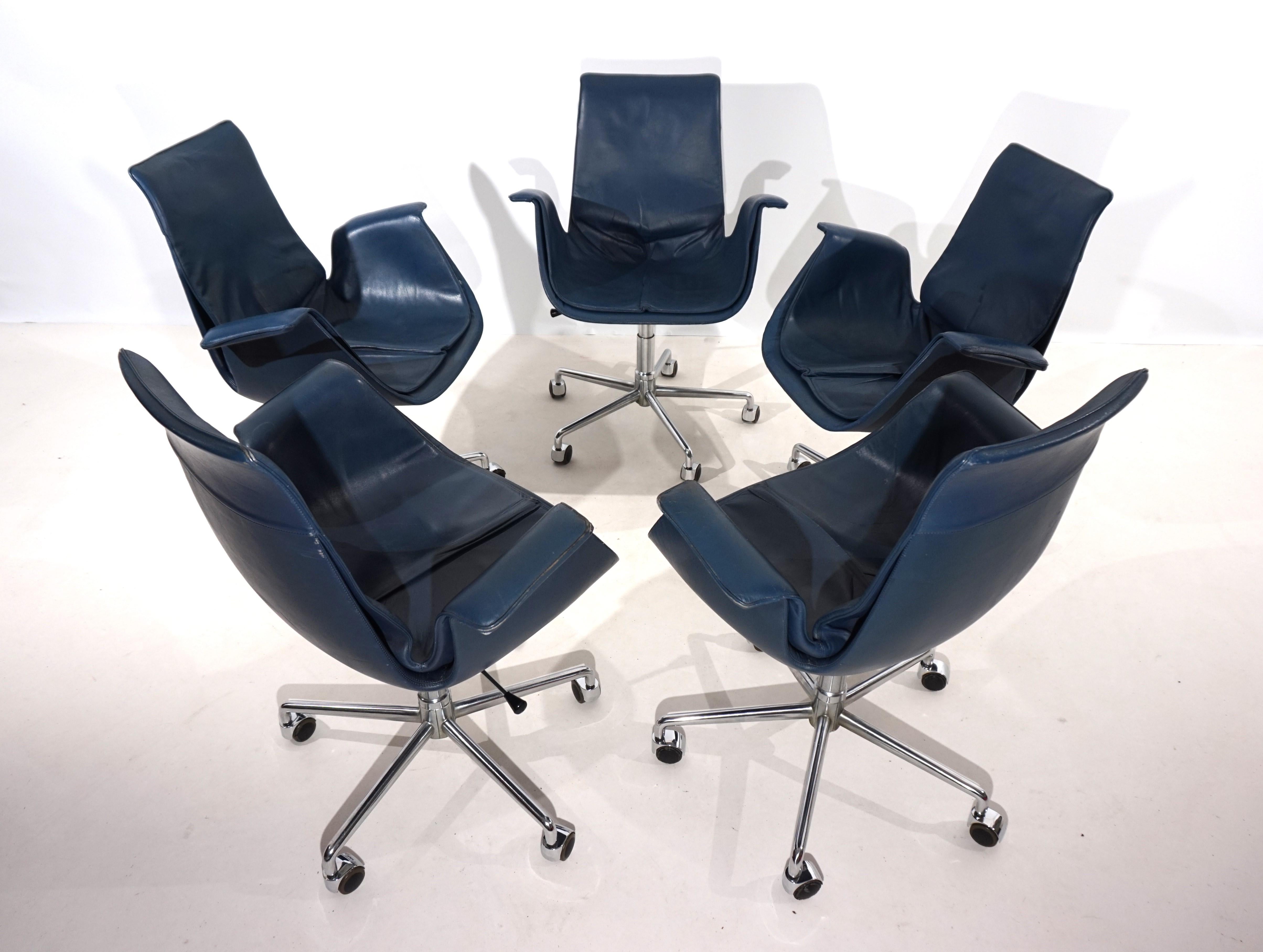 Set of 5 Kill International 6727 leather office chairs by Fabricius & Kastholm For Sale 6