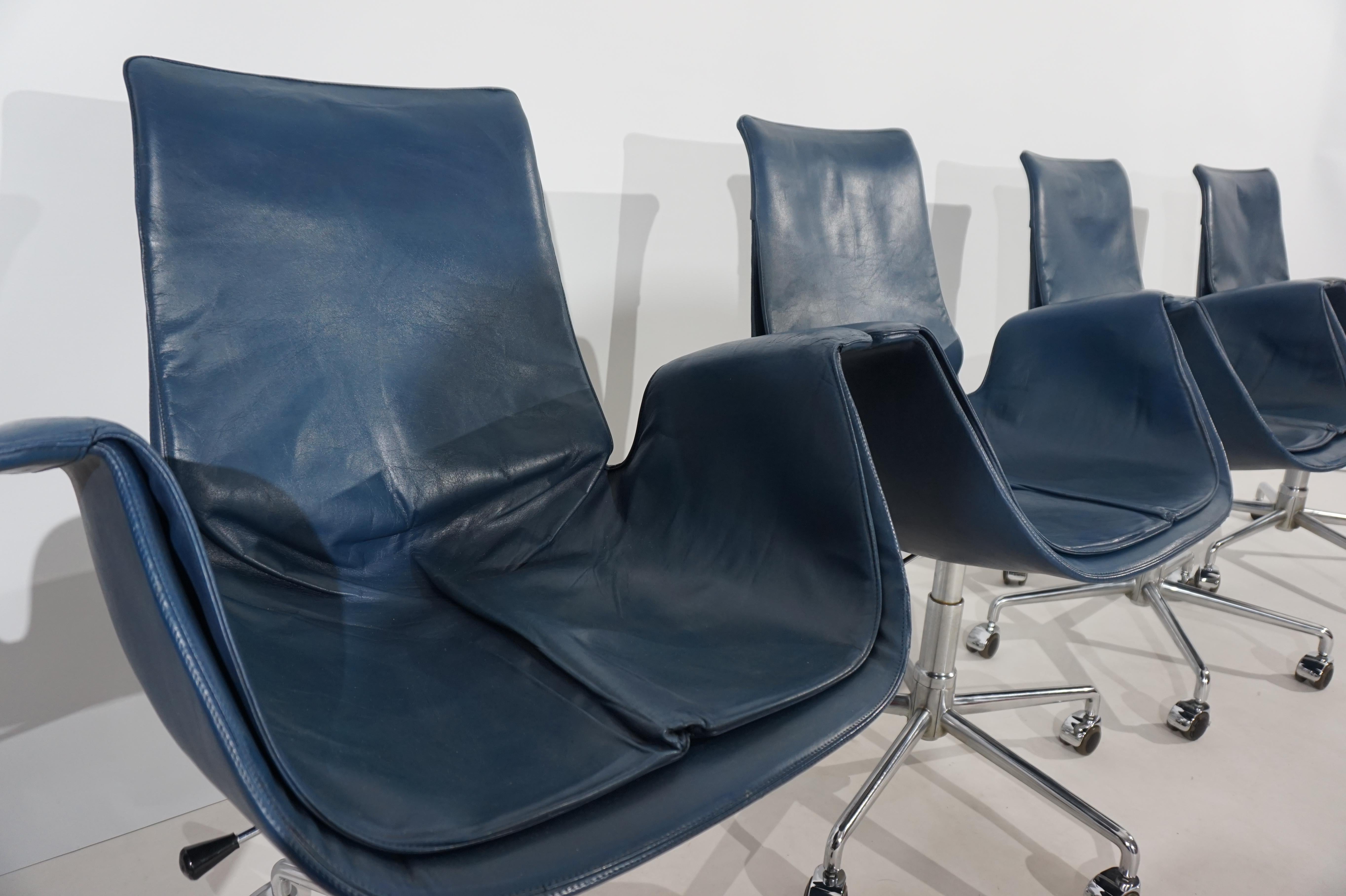 Set of 5 Kill International 6727 leather office chairs by Fabricius & Kastholm For Sale 11