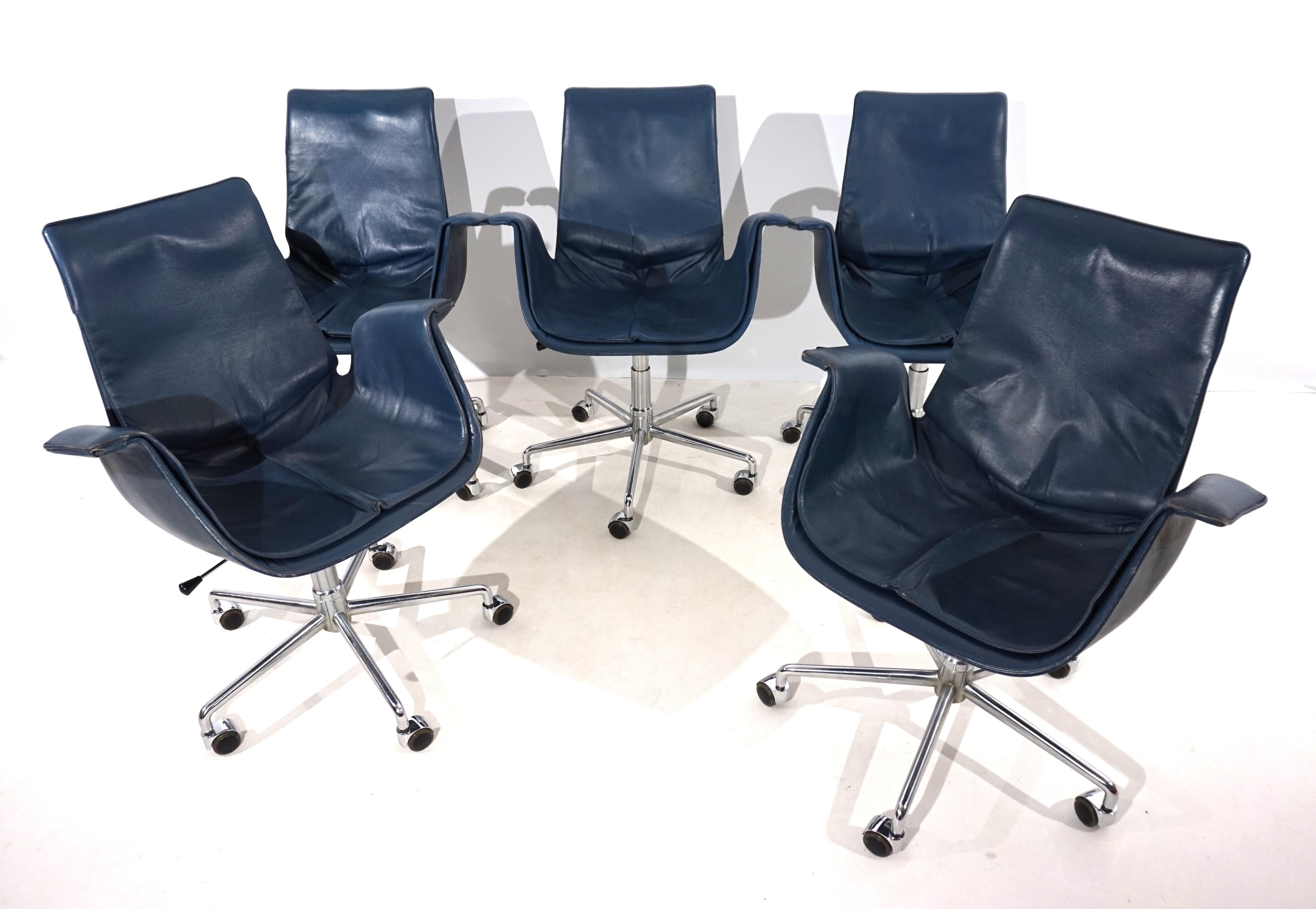 Mid-Century Modern Set of 5 Kill International 6727 leather office chairs by Fabricius & Kastholm