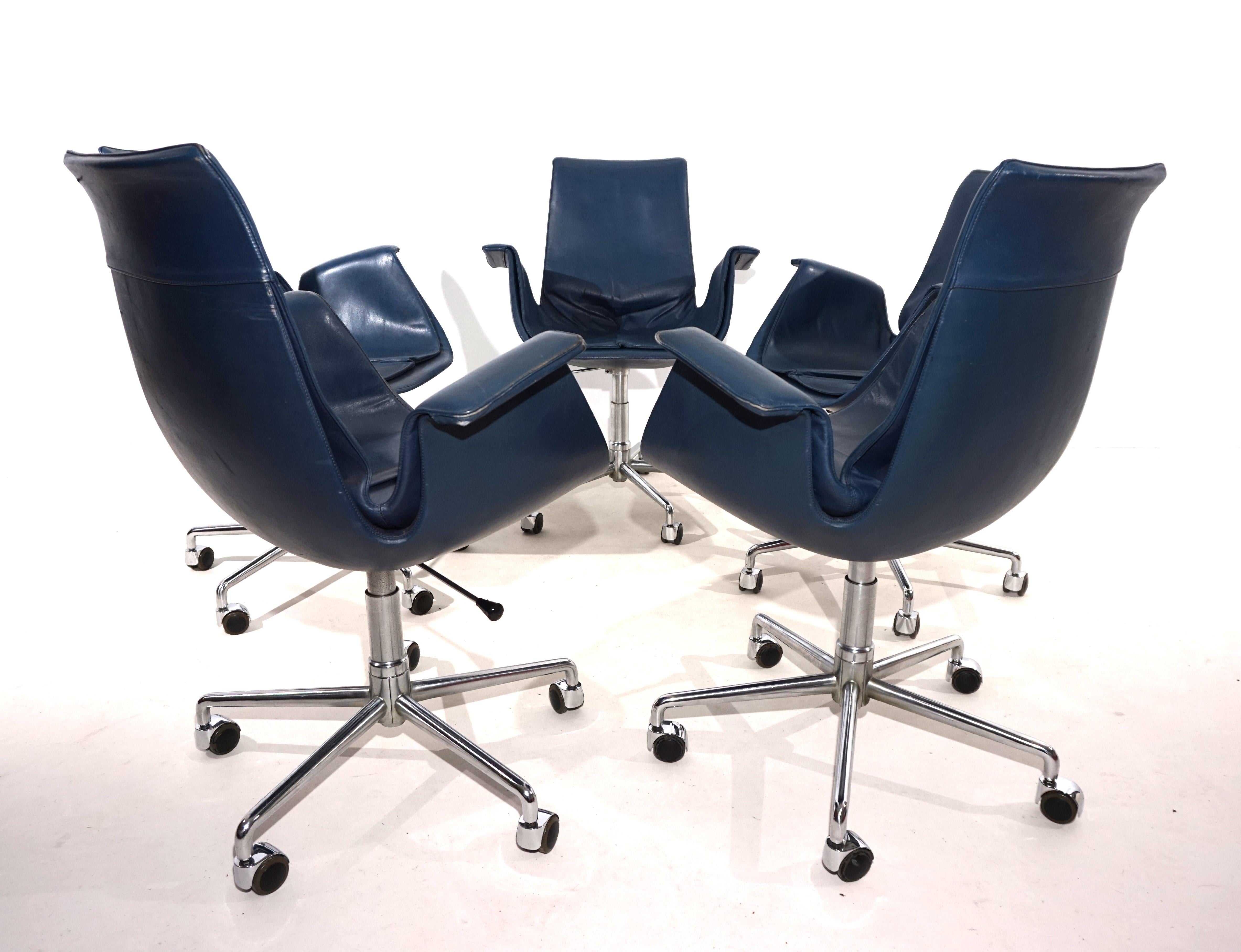 German Set of 5 Kill International 6727 leather office chairs by Fabricius & Kastholm For Sale