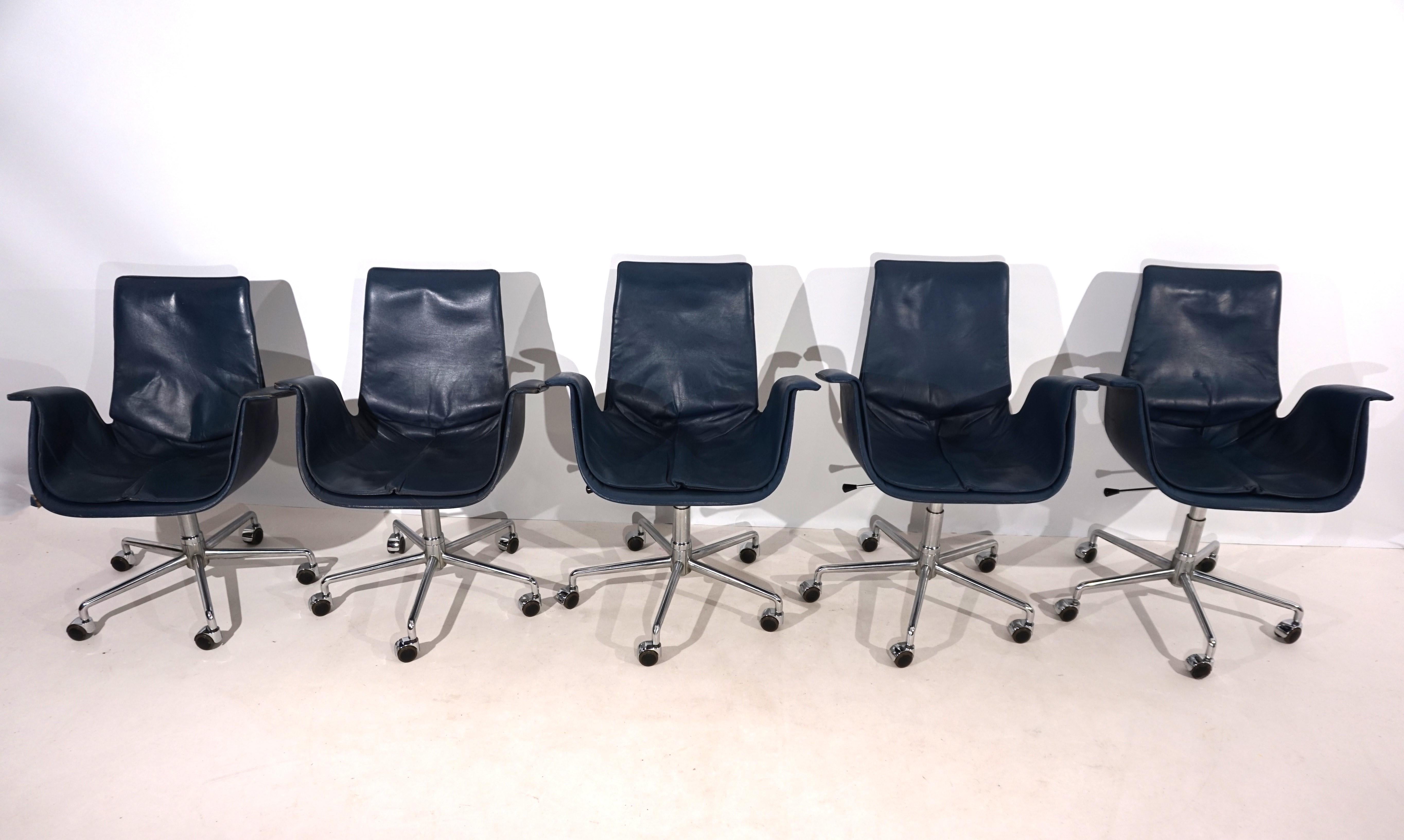 Set of 5 Kill International 6727 leather office chairs by Fabricius & Kastholm In Good Condition For Sale In Ludwigslust, DE