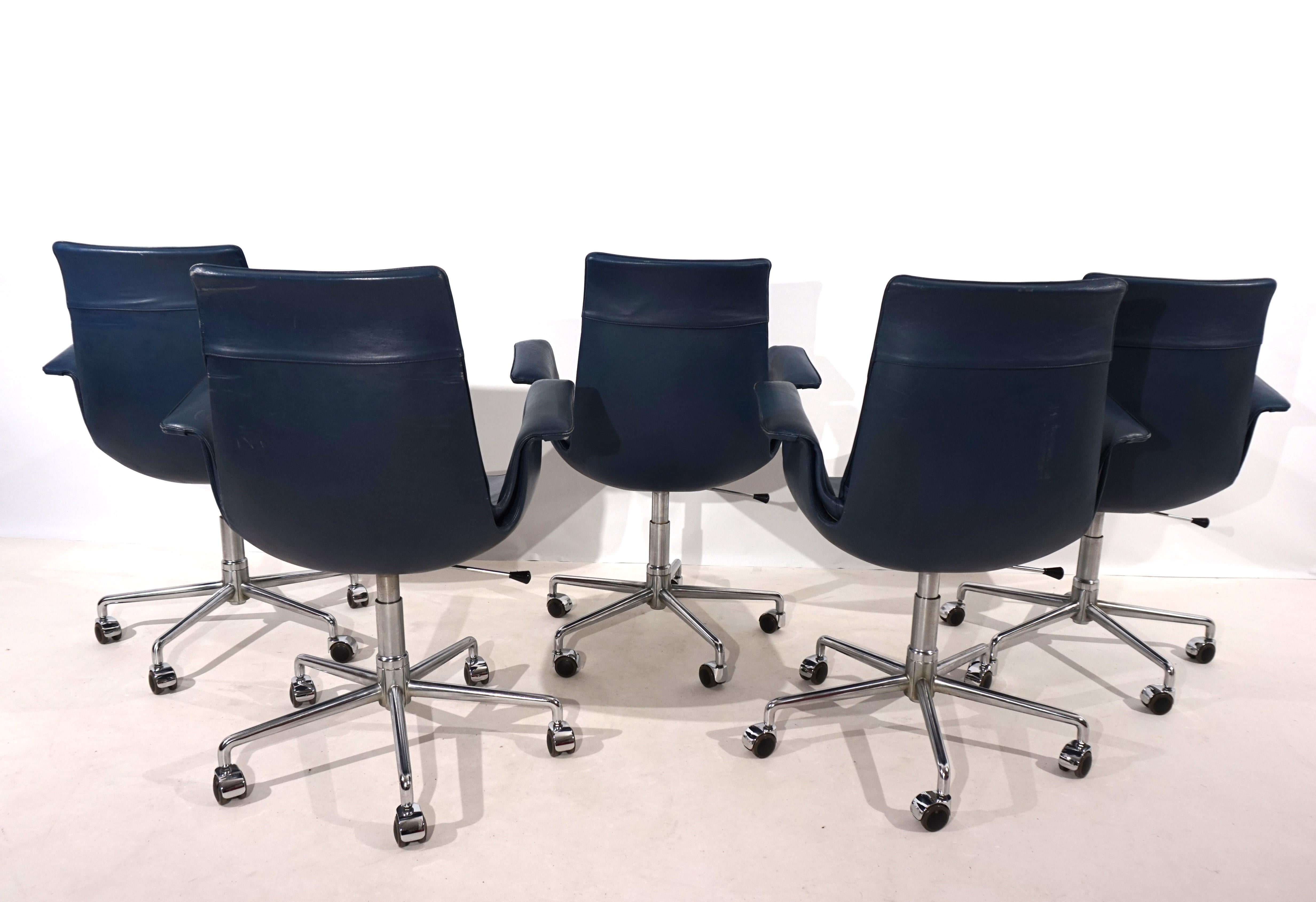 Mid-20th Century Set of 5 Kill International 6727 leather office chairs by Fabricius & Kastholm For Sale