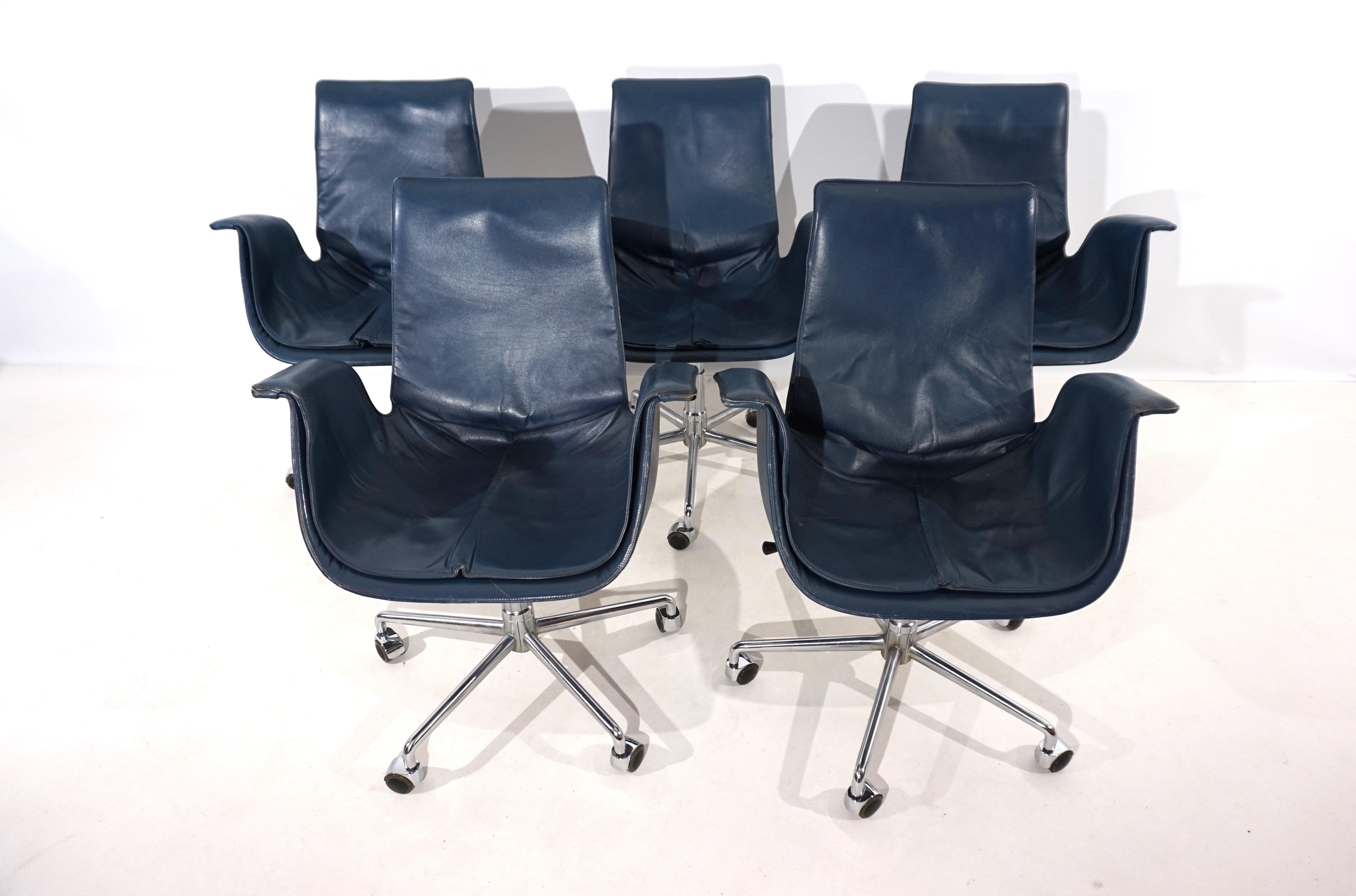 Set of 5 Kill International 6727 leather office chairs by Fabricius & Kastholm For Sale 1