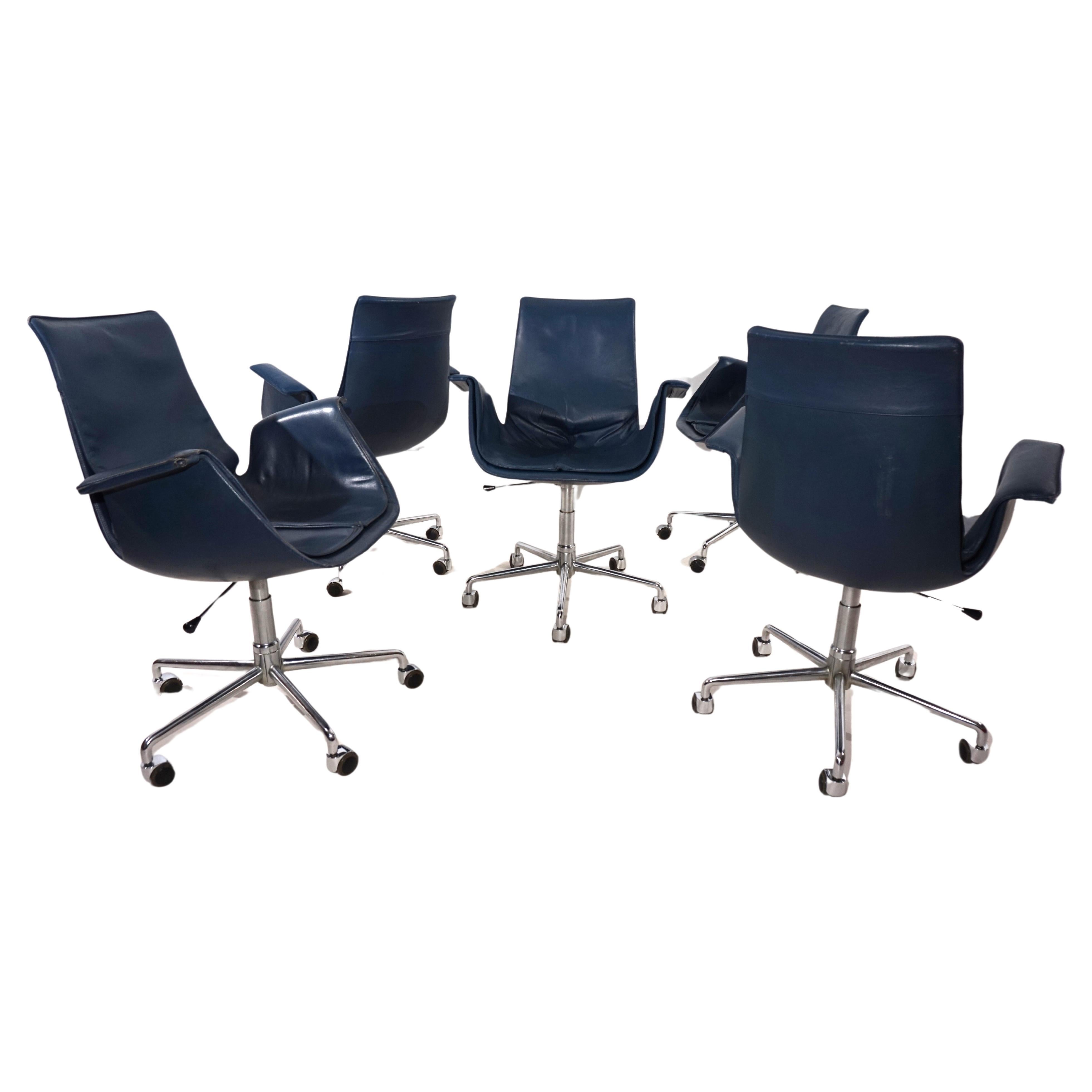 Set of 5 Kill International 6727 leather office chairs by Fabricius & Kastholm For Sale