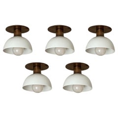 Set of 5 Kitchen Ceiling Lamps Spotlights - White Shades & Brass fittings
