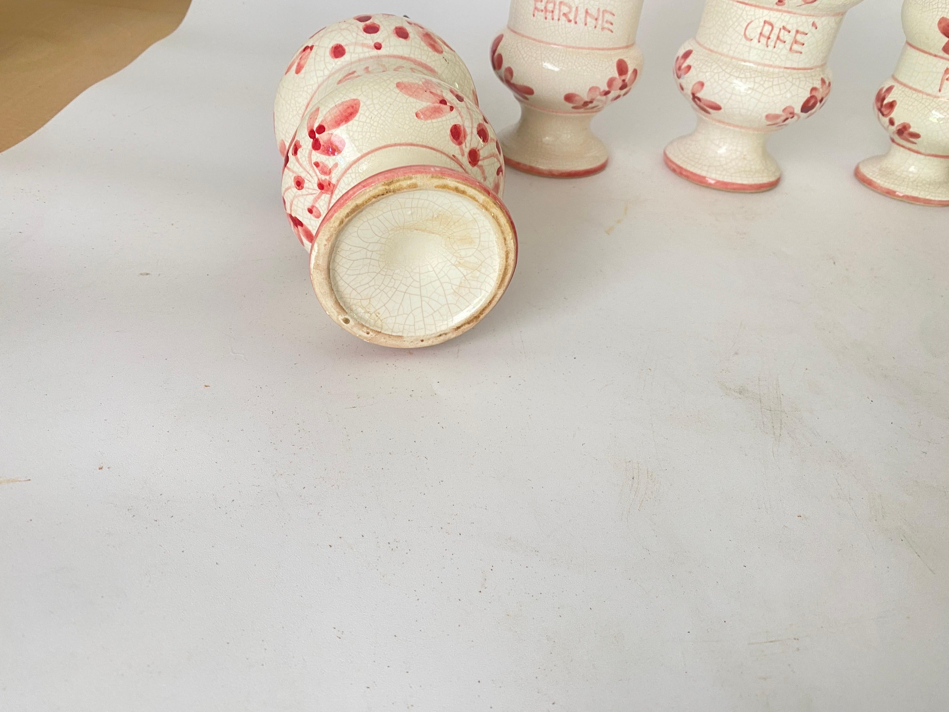 Set of 5 Kitchen Pot Sugar coffee salt Pepper and Flour French Ceramique  White  For Sale 6