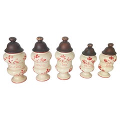 Set of 5 Kitchen Pot Sugar coffee salt Pepper and Flour French Ceramique  White