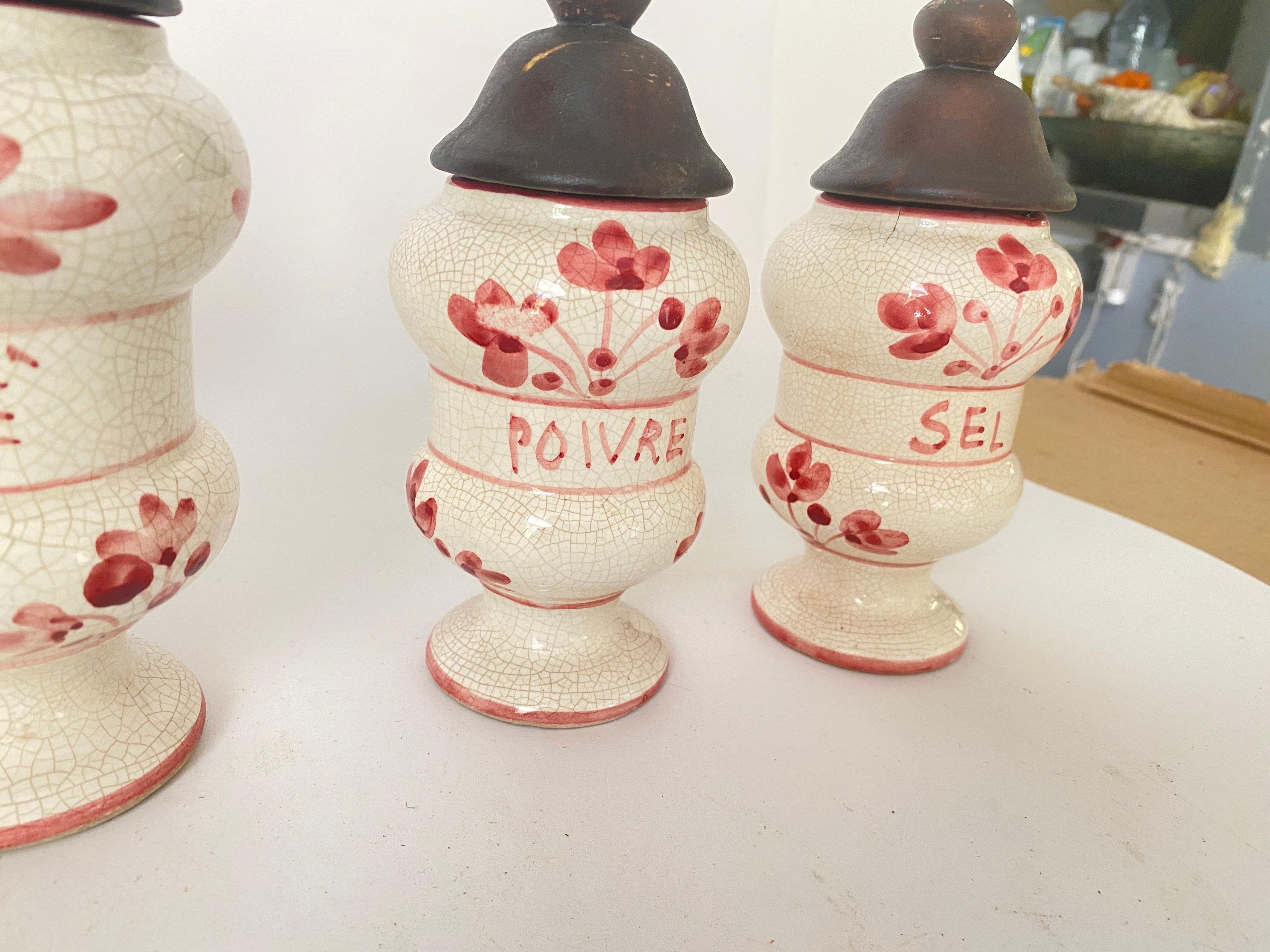 Set of 5 Kitchen Pot Sugar coffee salt Pepper and Flour French Ceramique  White  In Good Condition For Sale In Auribeau sur Siagne, FR