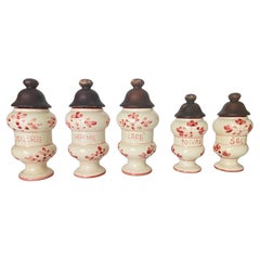Vintage Set of 5 Kitchen Pot Sugar coffee salt Pepper and Flour French Ceramique  White