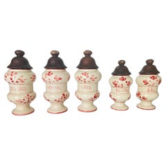 Set of 5 Kitchen Pot Sugar coffee salt Pepper and Flour French Ceramique  White 