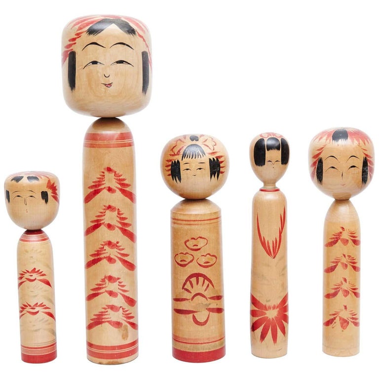Set of 5 "Kokeshi" Dolls For Sale at 1stDibs