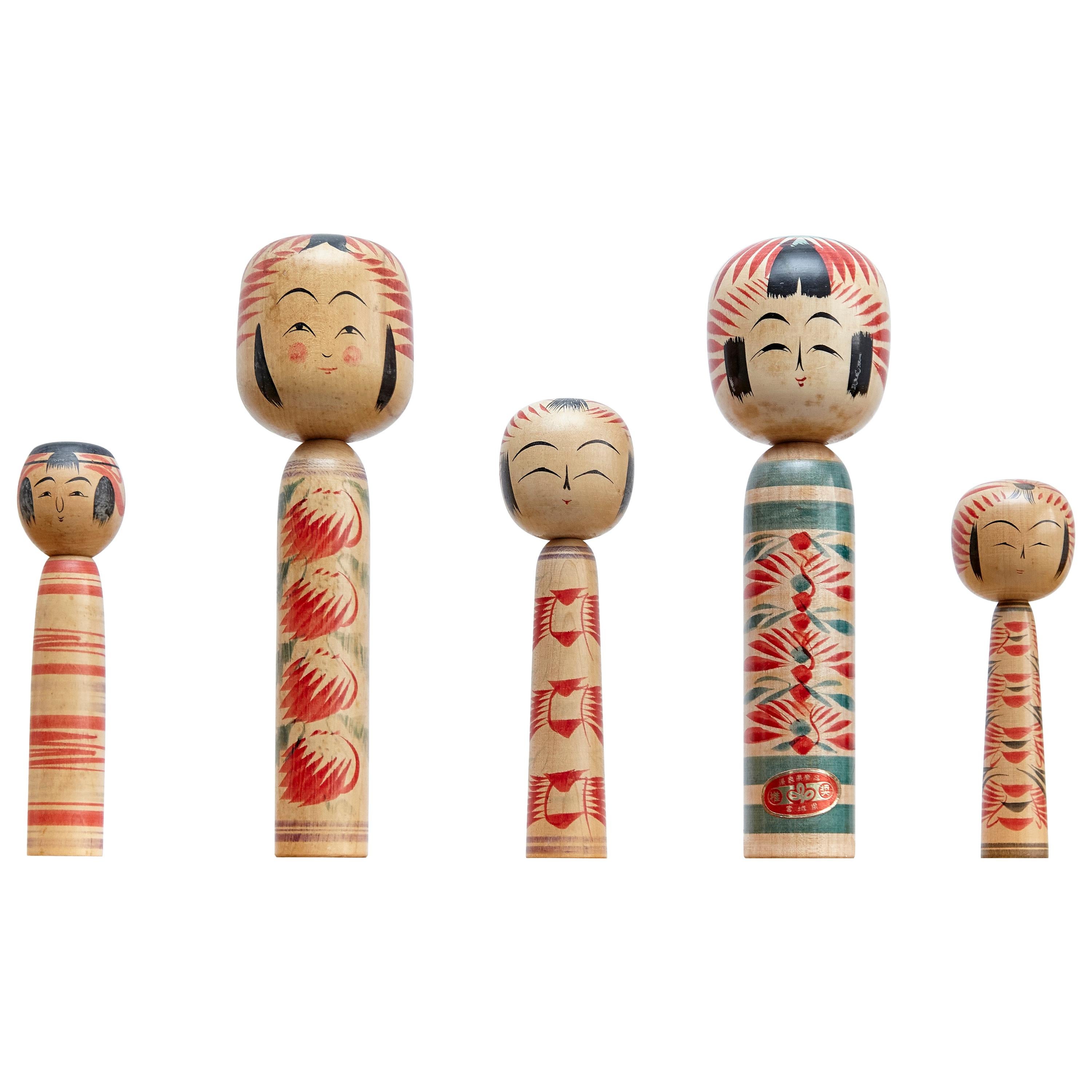 Set of 5 "Kokeshi" Dolls