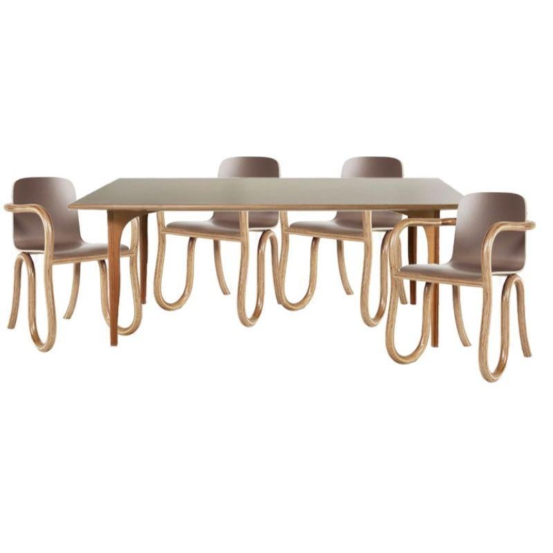 Set of 5, Kolho original rectangular dining table & earth dining chairs by Made By Choice
Kolho Collection with Matthew Day Jackson
Dimensions: 123 x 197 x 74 cm (Table), 54 x 54 x 77 cm (Chair)
Materials: Plywood 

Also available: Spectrum