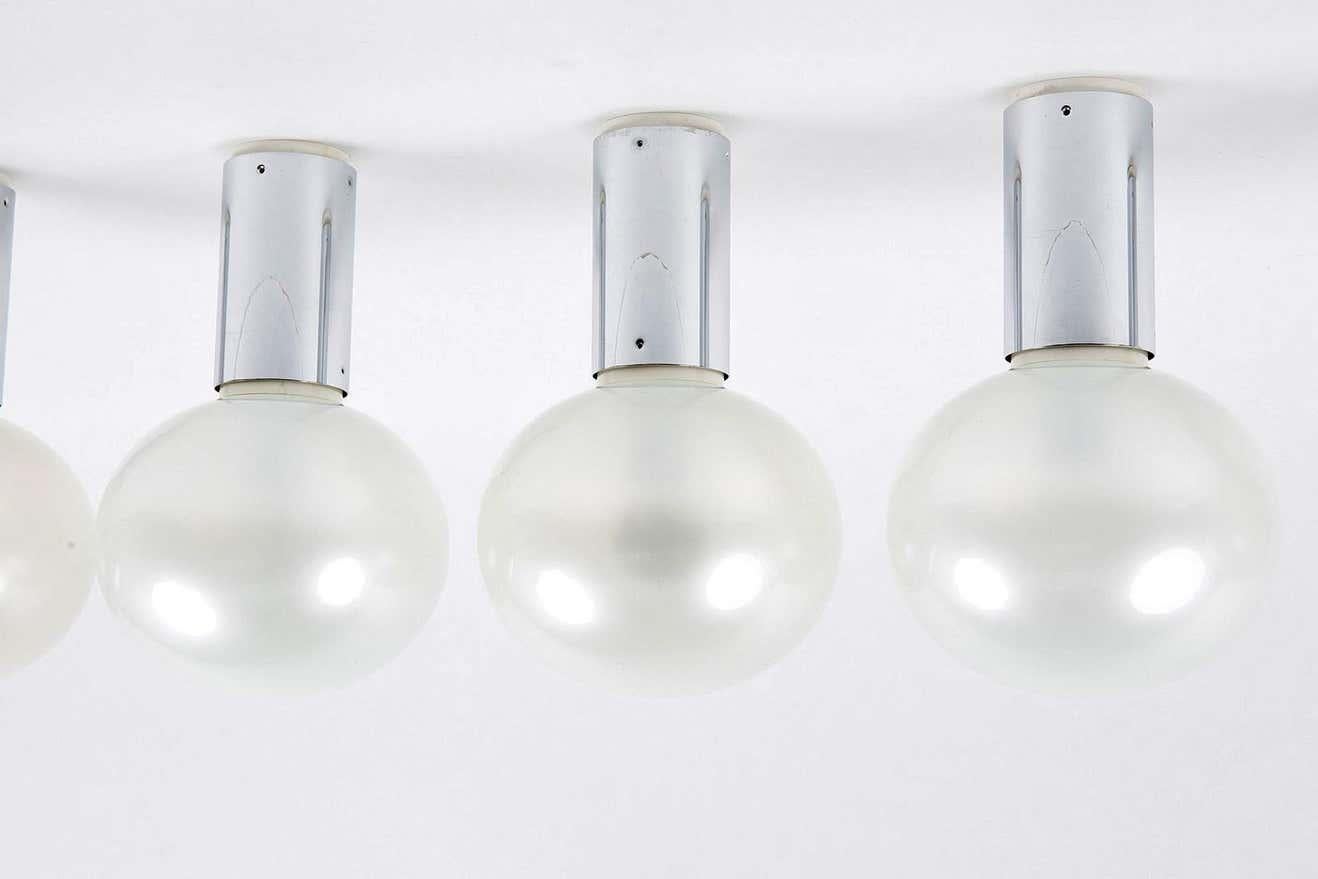 Mid-Century Modern Set of 5 Large 1960s Motoko Ishii Glass & Metal Ceiling Lamps for Staff Leuchten For Sale
