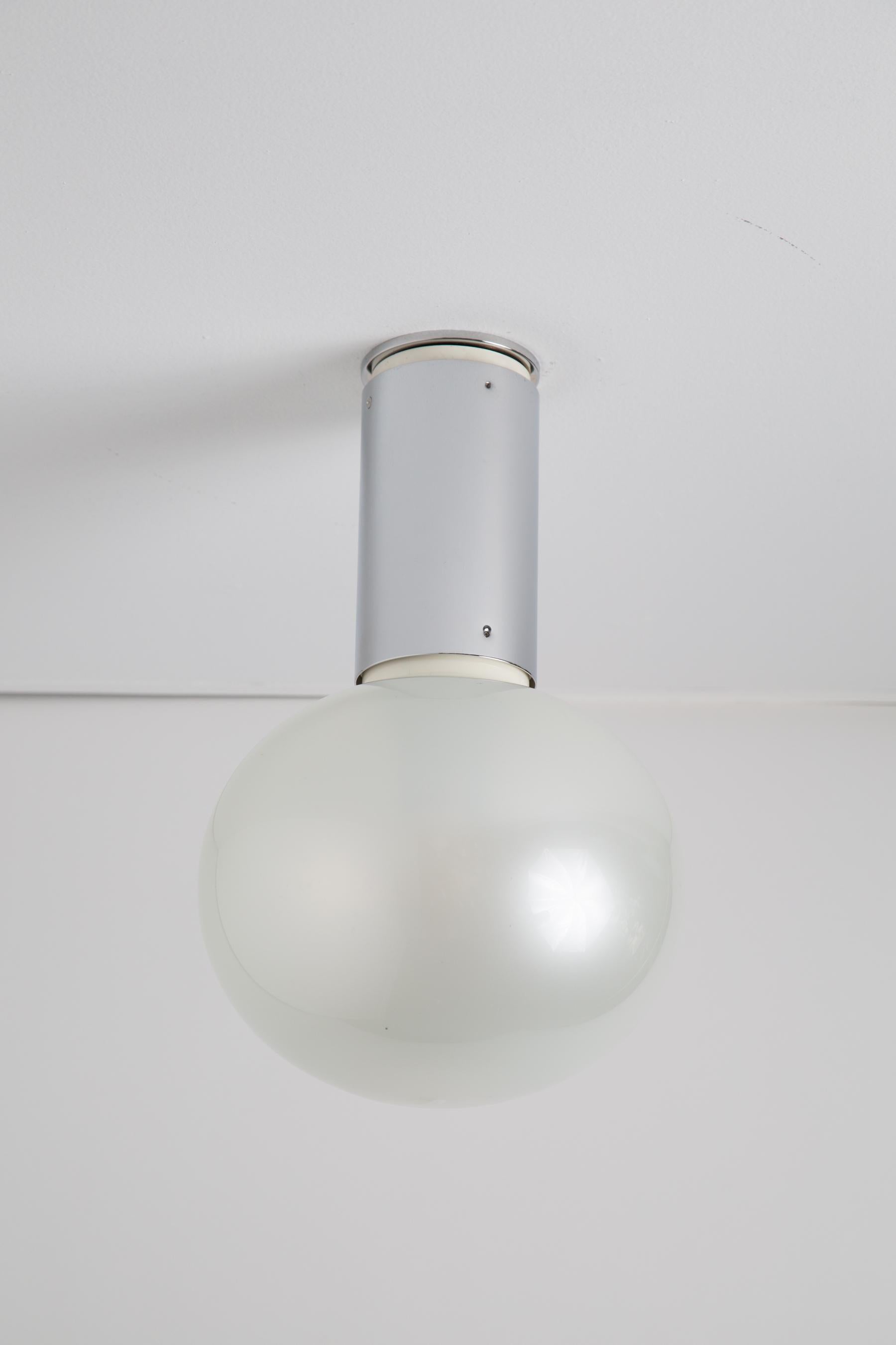 German Set of 5 Large 1960s Motoko Ishii Glass & Metal Ceiling Lamps for Staff Leuchten For Sale
