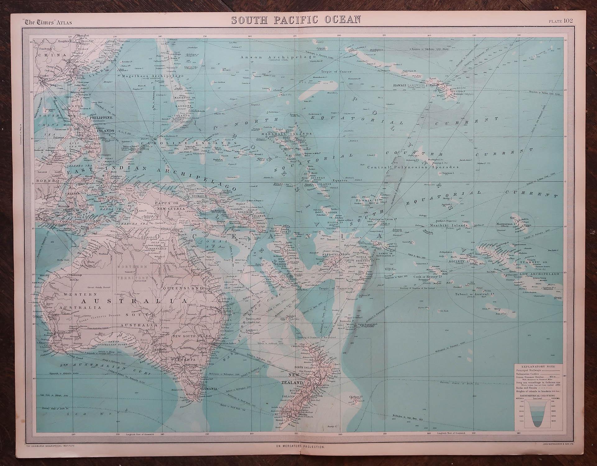Early 20th Century Set of 5 Large Original Vintage Sea Charts, circa 1920 For Sale