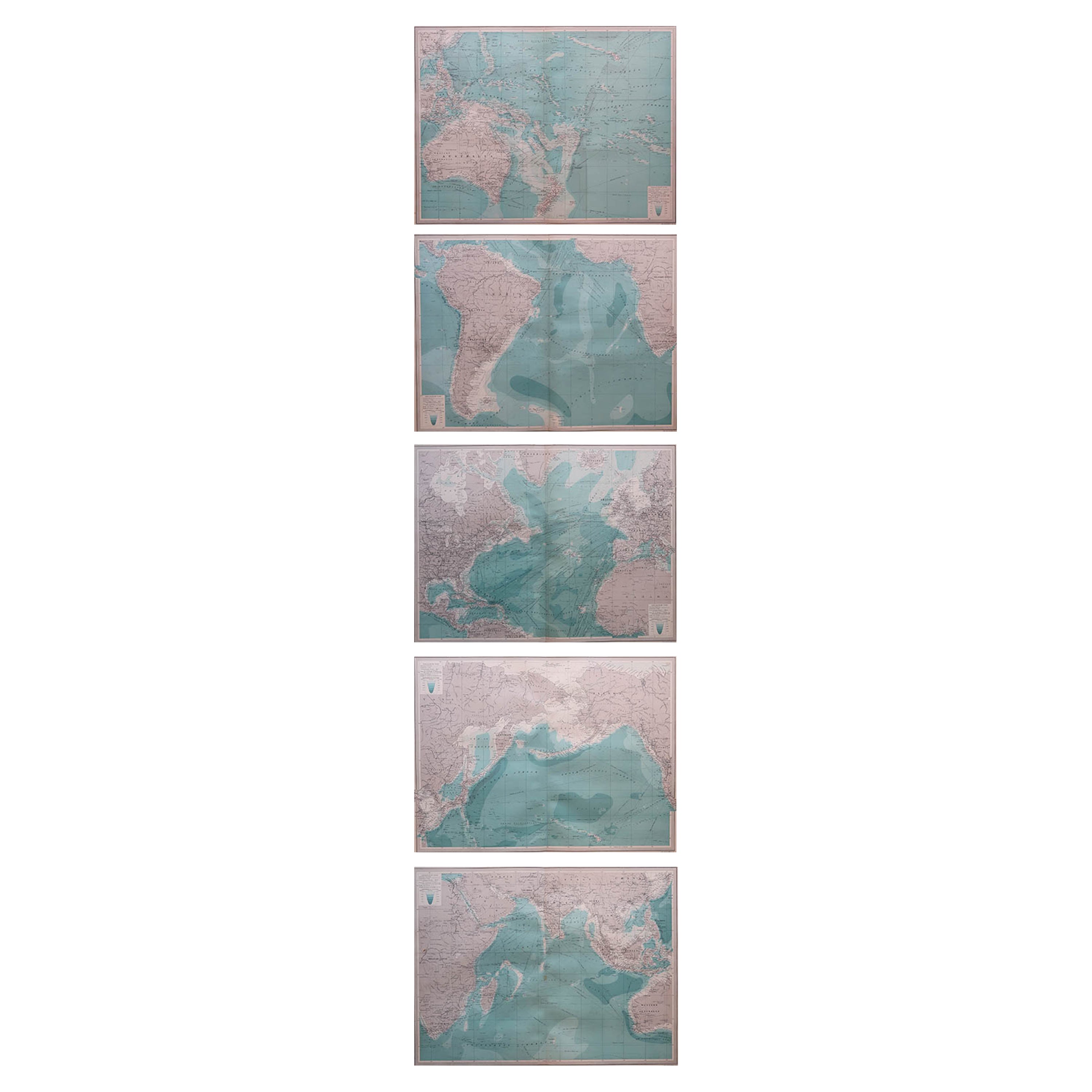 Set di 5 grandi carte marine originali d'epoca, circa 1920 in vendita