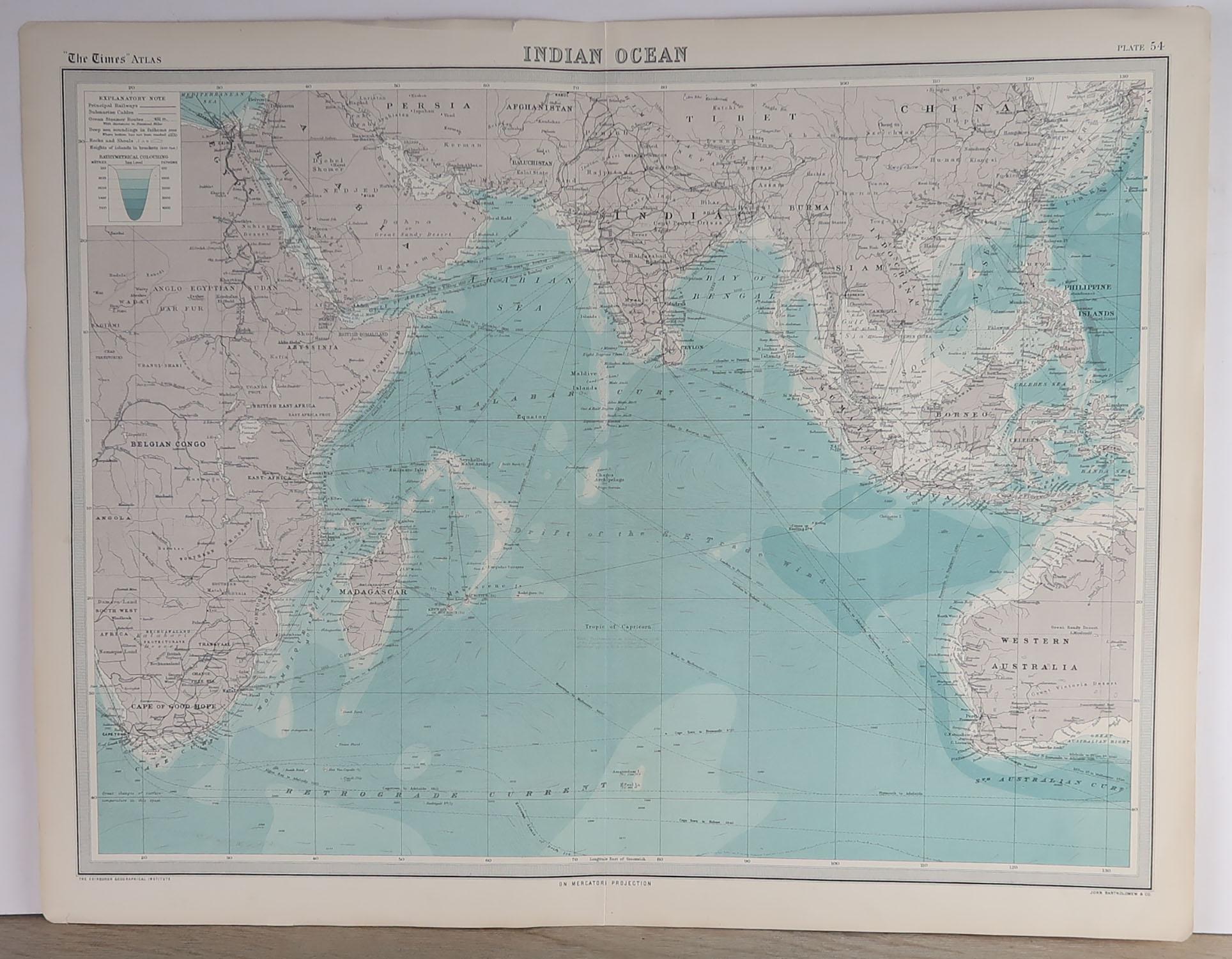 4 great maps or charts of the oceans

I particularly like the color of these maps

Unframed

Original color

By John Bartholomew and Co. Edinburgh Geographical Institute

Published, circa 1920

Free shipping.
  