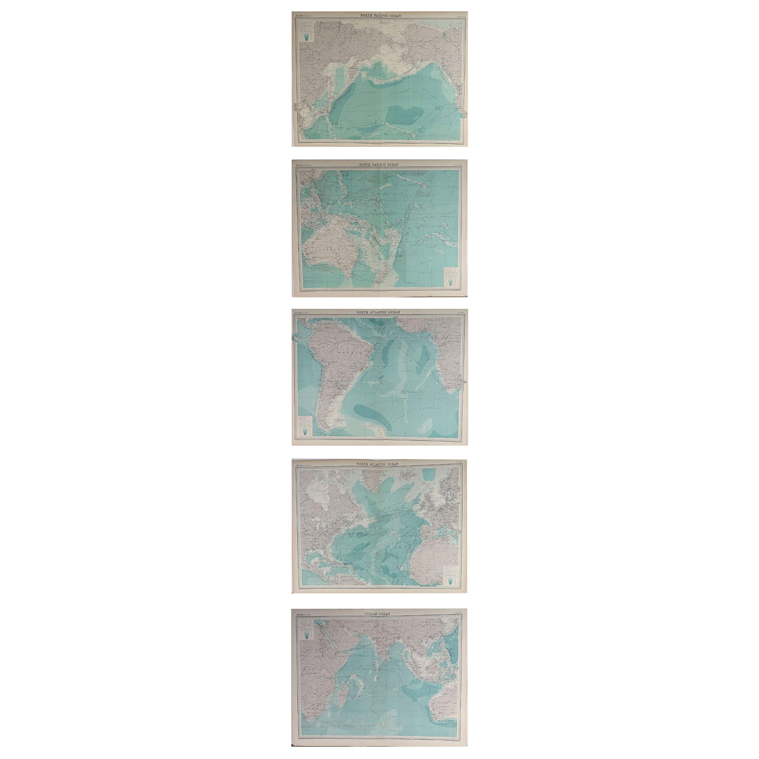 Set of 5 Large Original Vintage Sea Charts