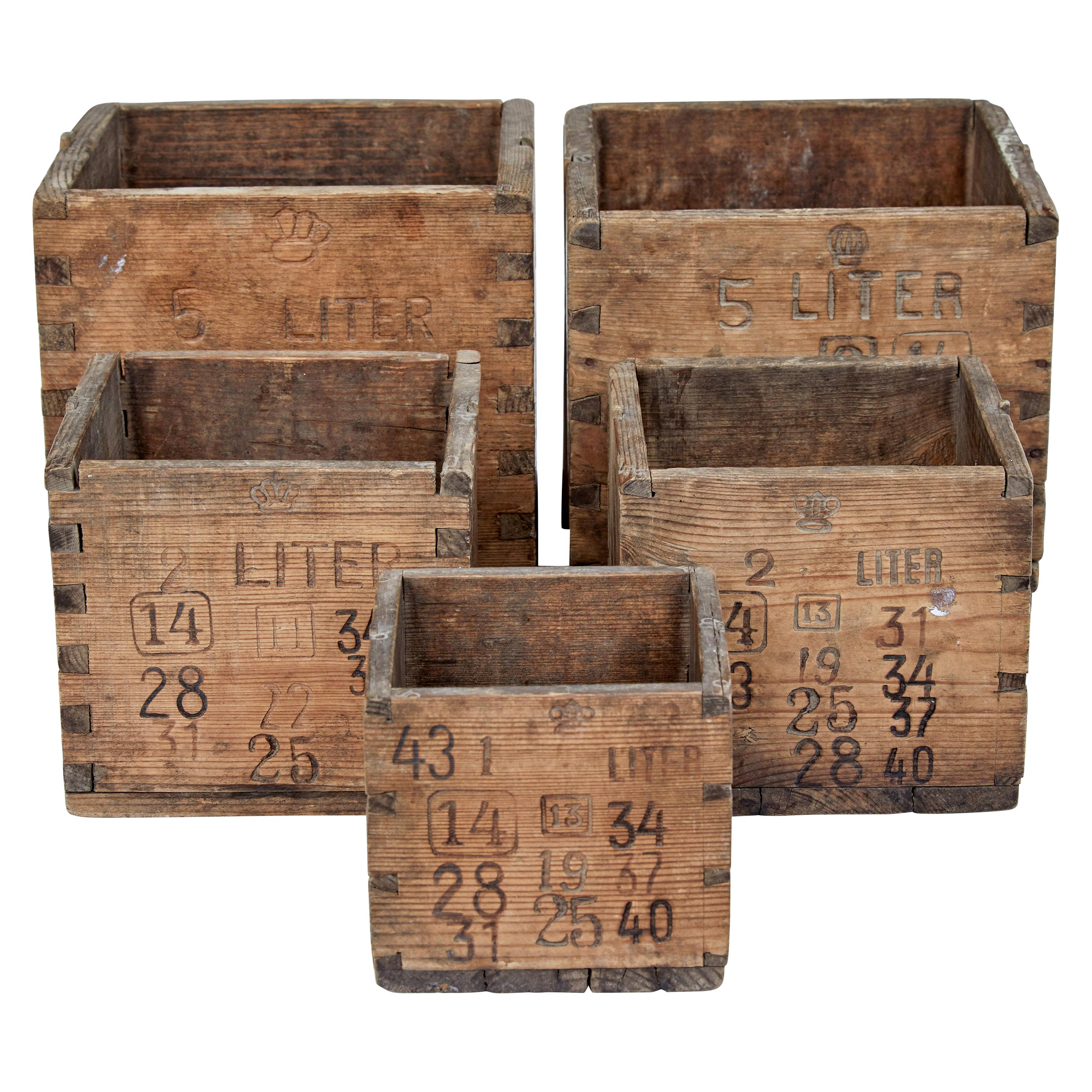 Set of 5 Late 19th Century Scandinavian Pine Measuring Containers