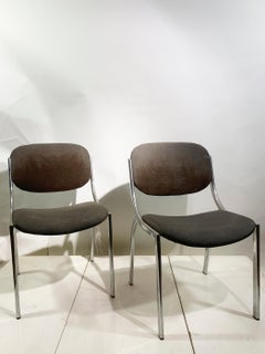 Set of 5 Late Mid-Century Modern Chrome and Fabric Chairs, COM, 1970s