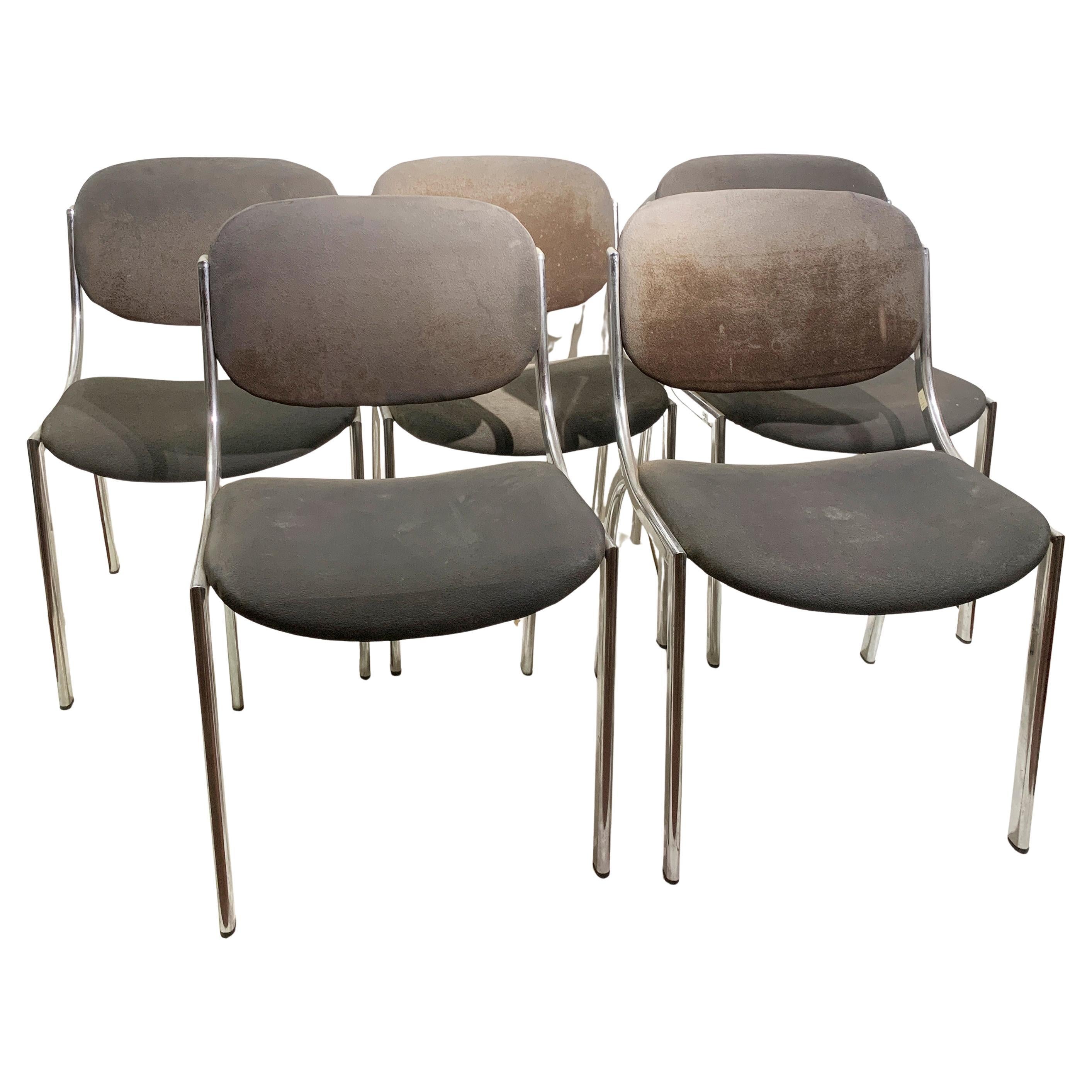 5 Stühle aus Chrom und Stoff aus der späten Jahrhundertmitte, COM, 1970er Jahre