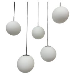 Set of 5 Limburg Glashutte hanging lamp matte opaline globe , 1970s