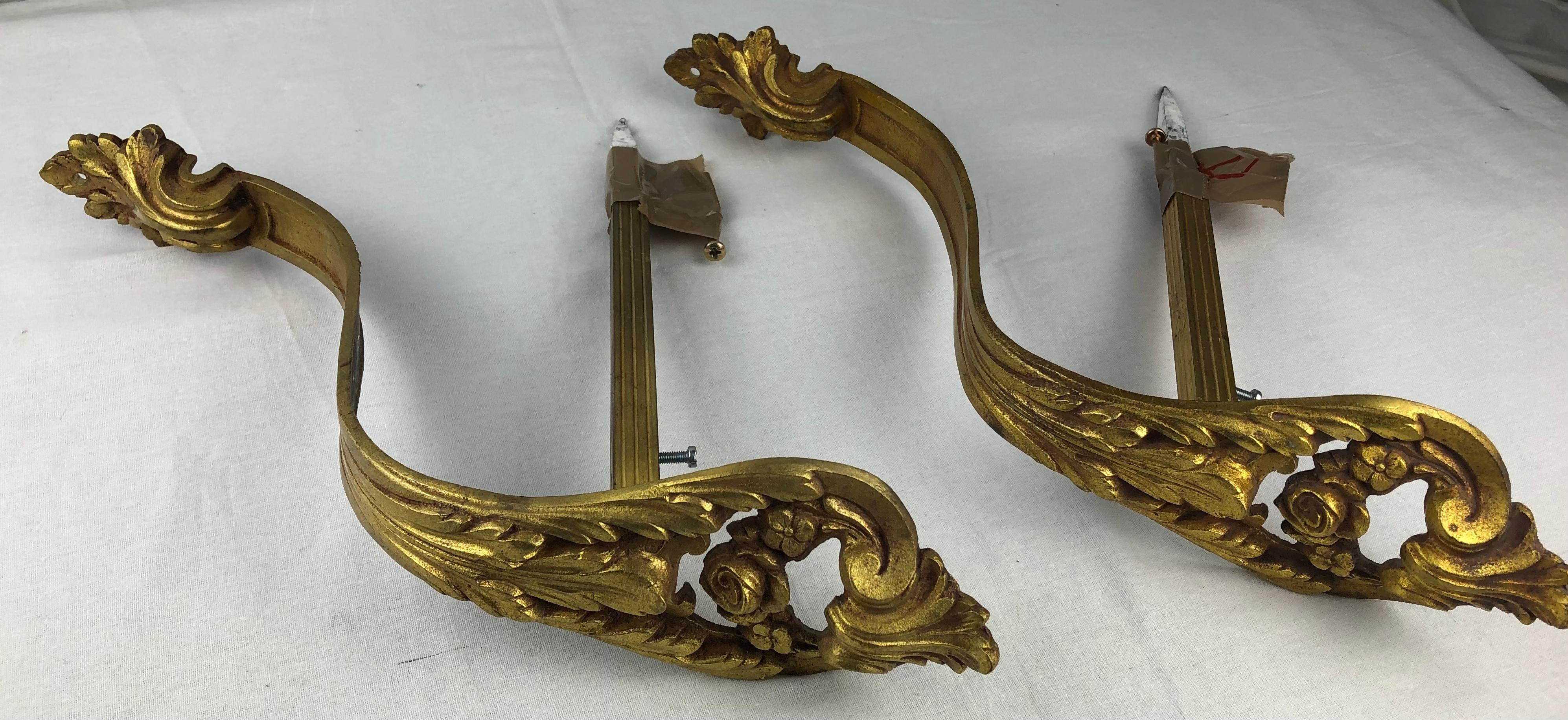 19th Century Set of 5 Louis XV Style French Rococo Gilt Bronze Curtain Rod Supports & Holders
