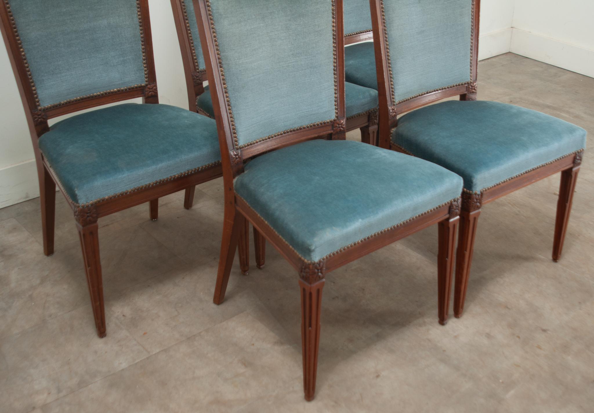 Hand-Carved Set of 5 Louis XVI Style Dining Chairs